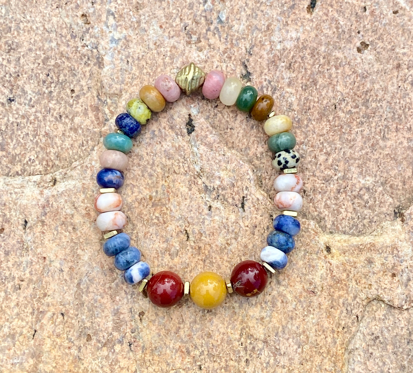 Mixed Gemstone Rondelle Bracelet | Boho Stacking Jewelry