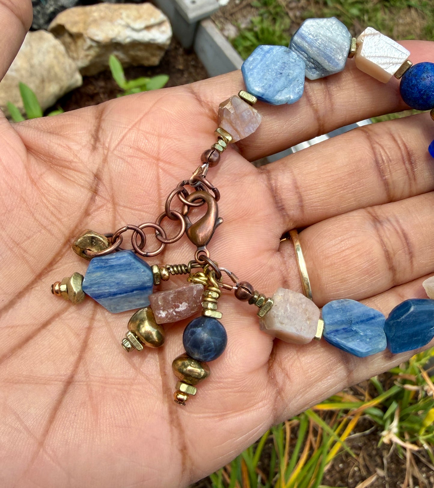 Kyanite, Lapis and Peach Moonstone Gemstone Bracelet