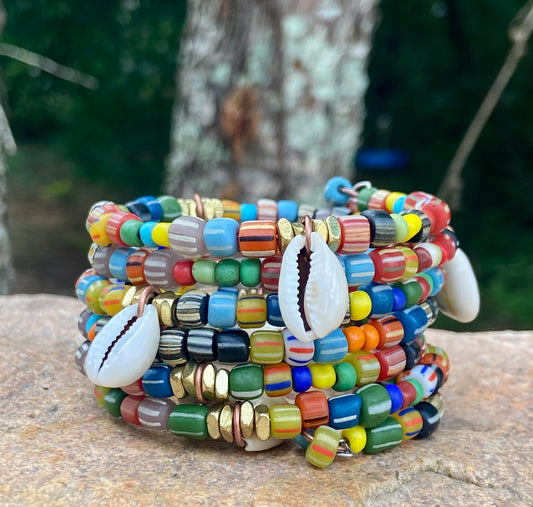 Rainbow Medley Stripe Java Gooseberry Bead Memory Wire Bangle