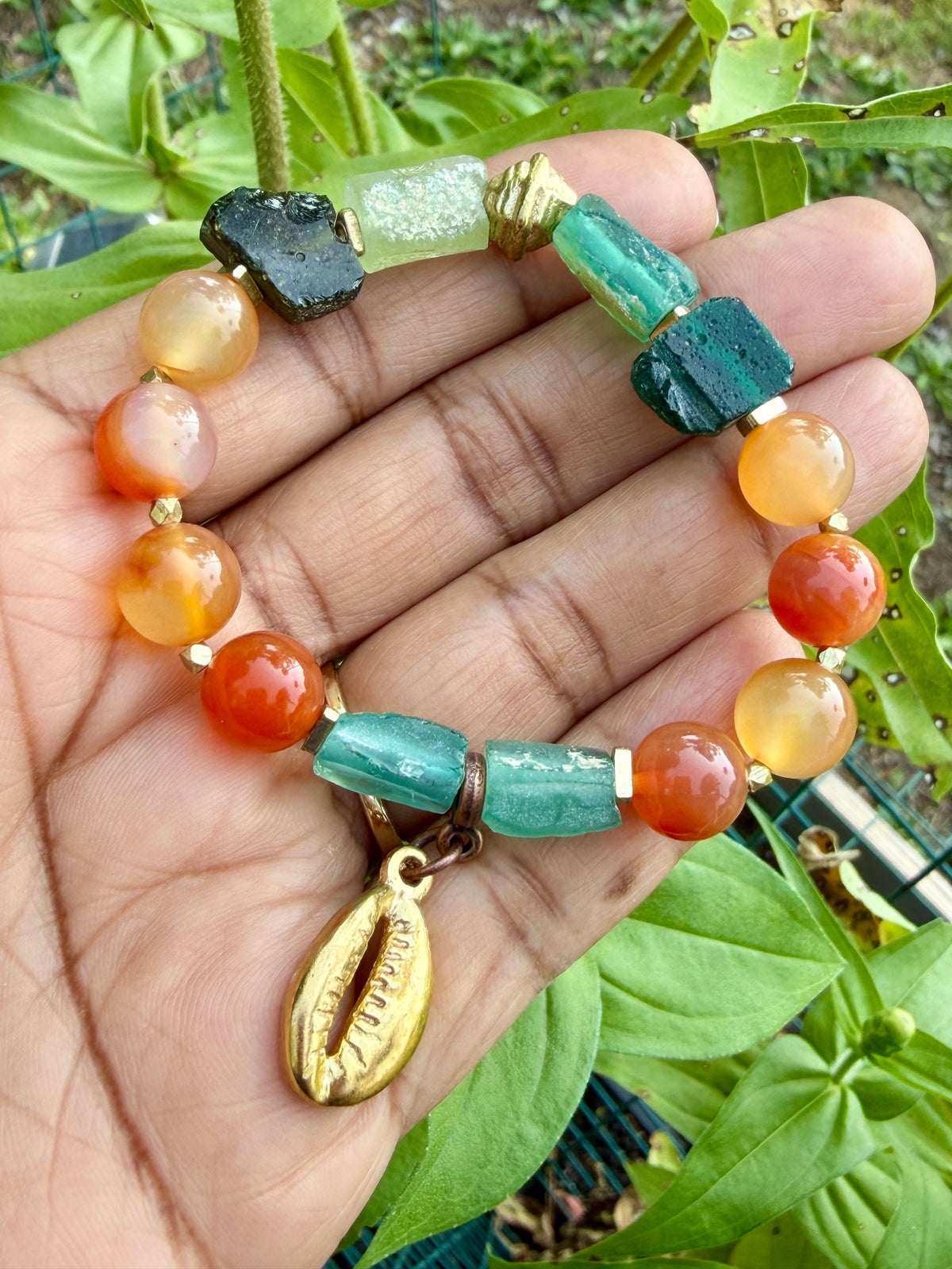 Earthy Carnelian Gemstones and Roman Glass Bracelet