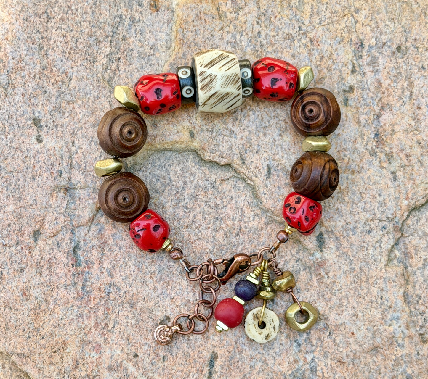 Vintage Carved Olive Wood Bracelet