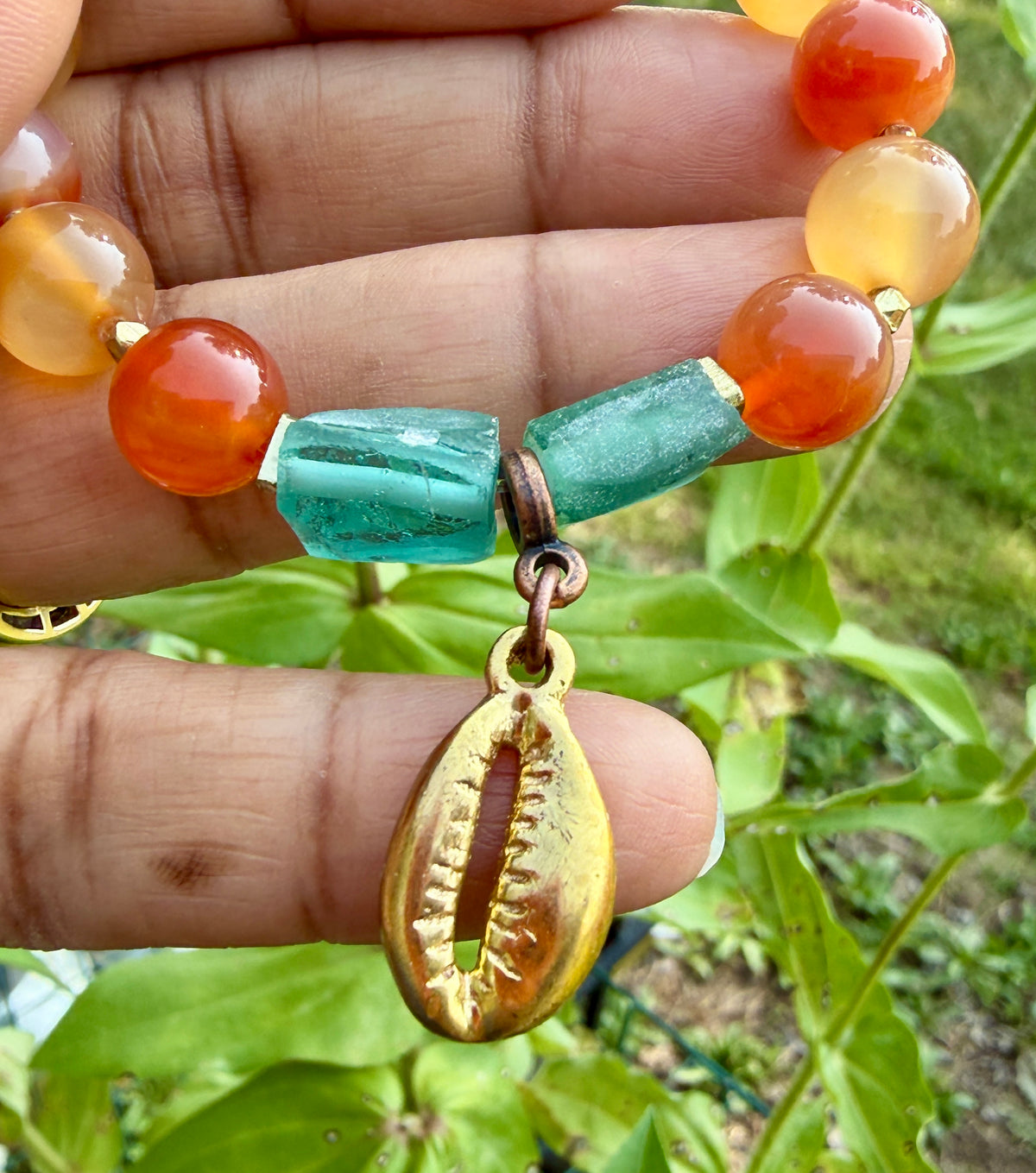 Earthy Carnelian Gemstones and Roman Glass Bracelet