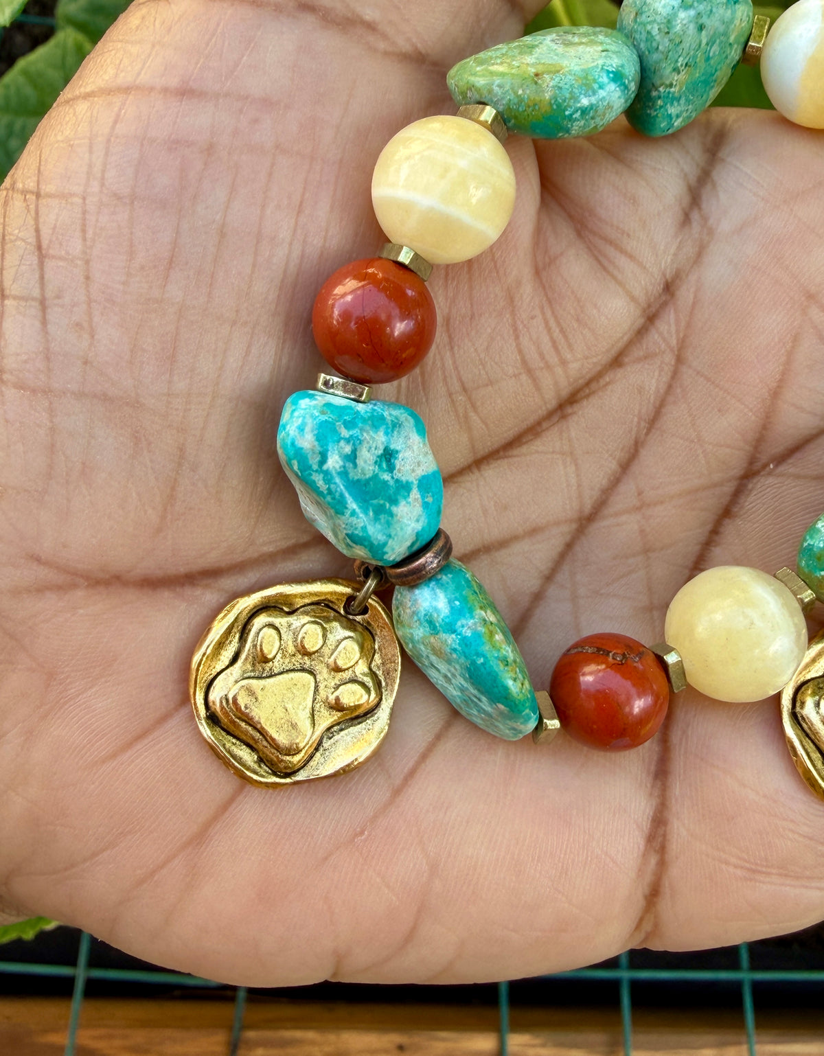 Gold Dog Paw Charm Bracelet • Turquoise Nuggets • Dog Lover Jewelry • Fur Baby Gift