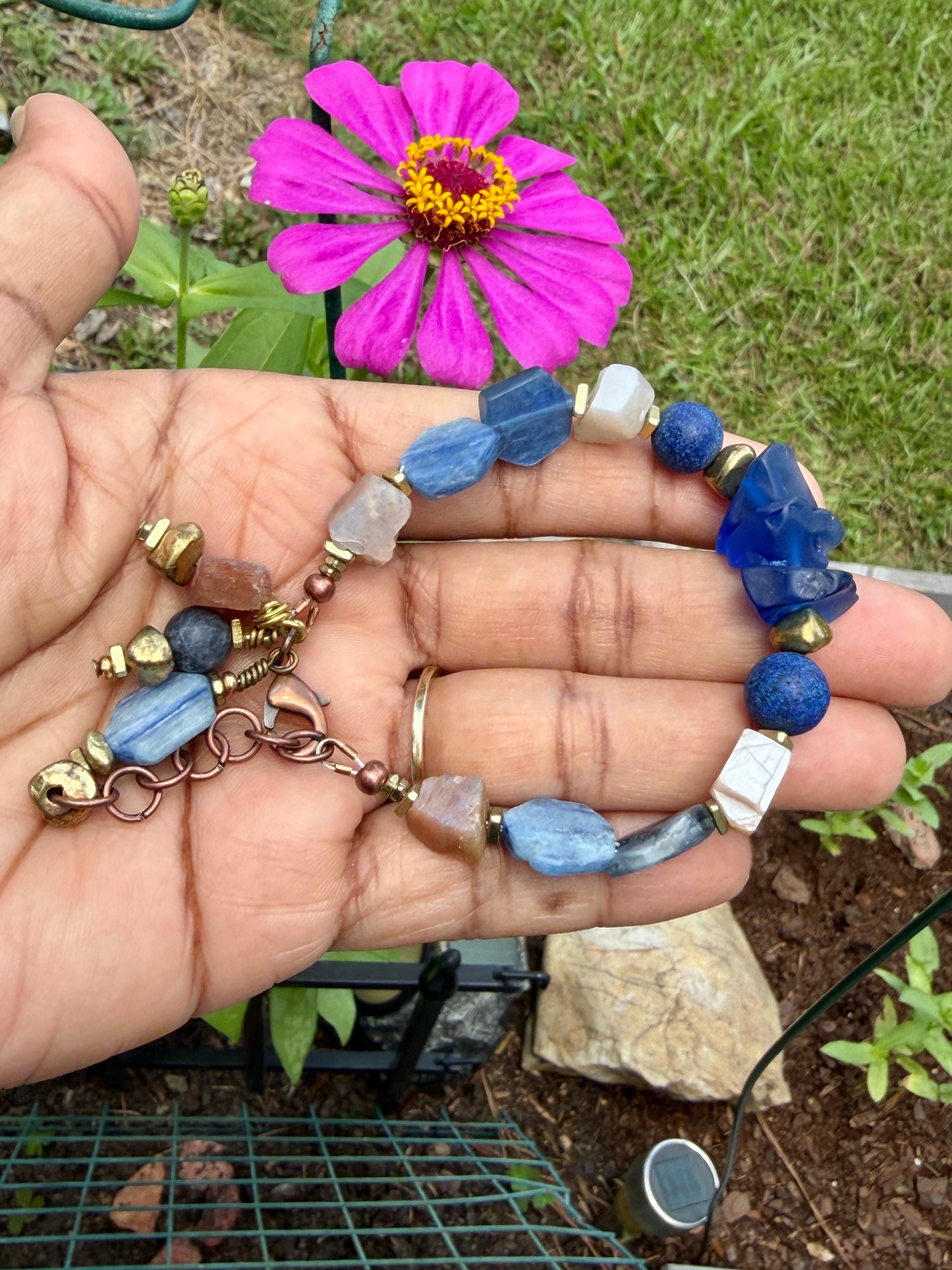 Kyanite, Lapis and Peach Moonstone Gemstone Bracelet