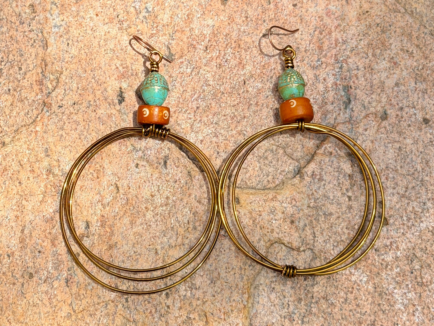 Czech Matte Acorn & Honey Brown Carved Bone Earrings • Coastal Fall Vibes