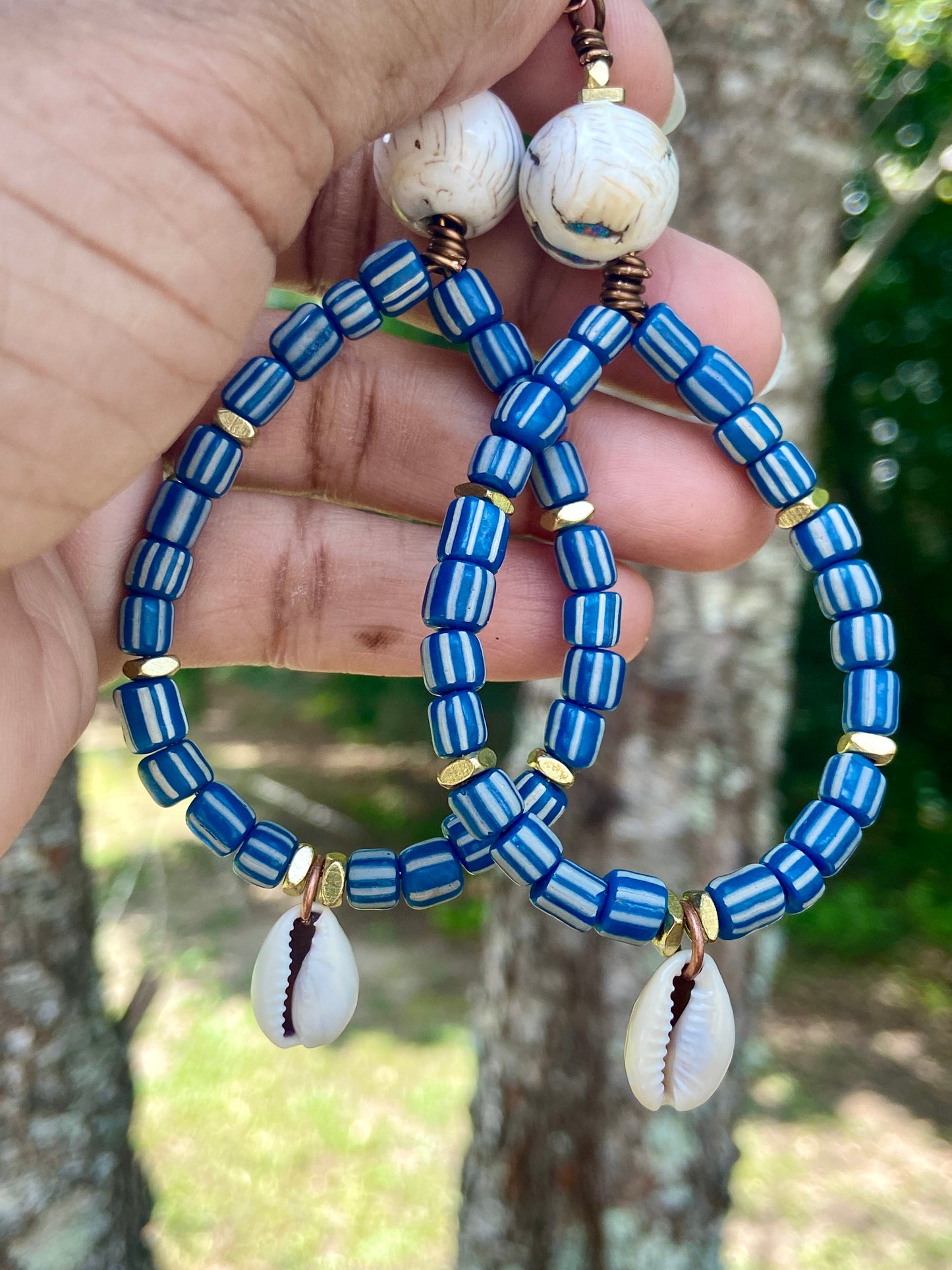Ancient Style Cobalt Java Gooseberry  Hoop Earrings