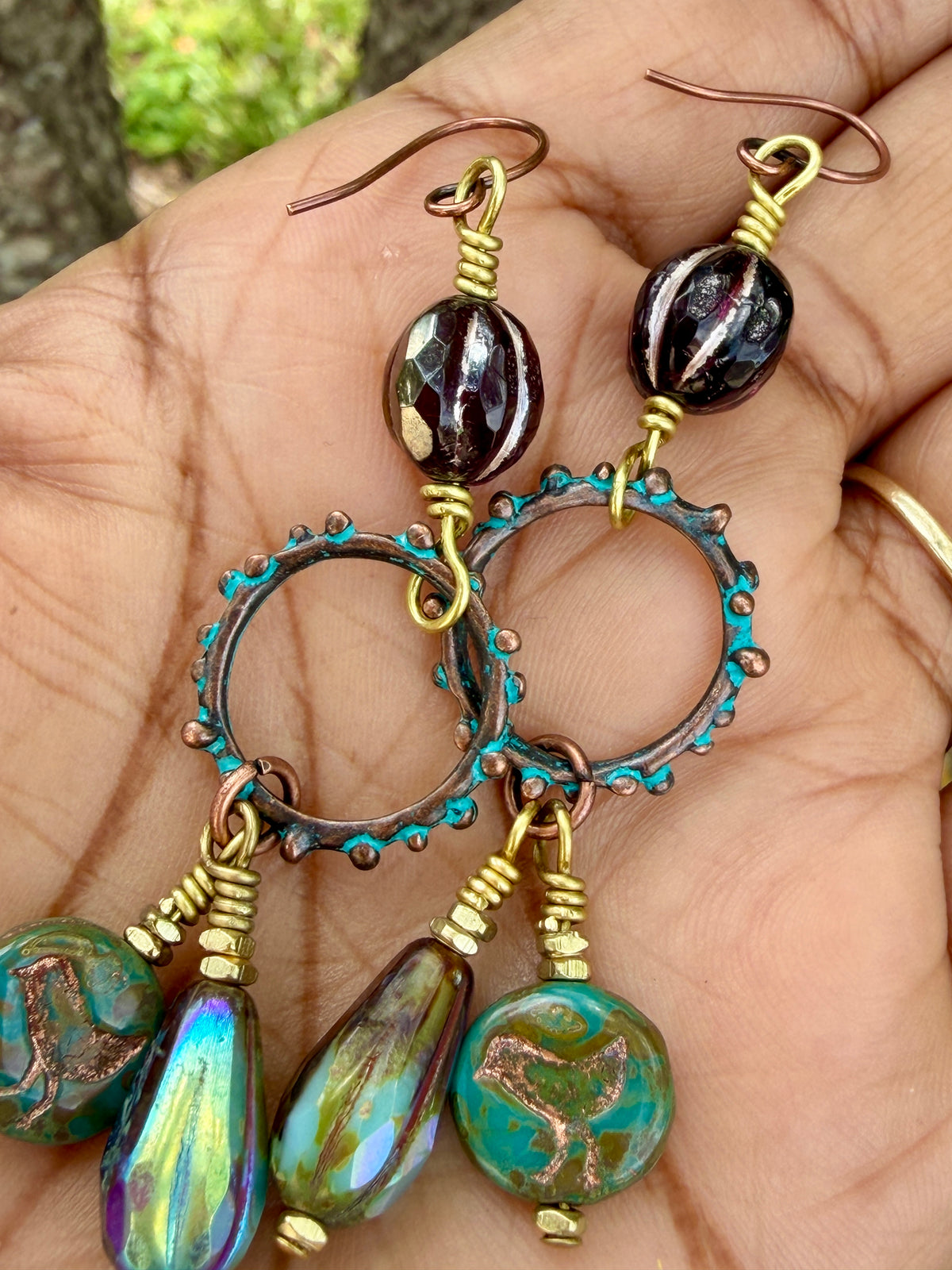 Picasso Czech Glass Faceted Melon Drop Earrings