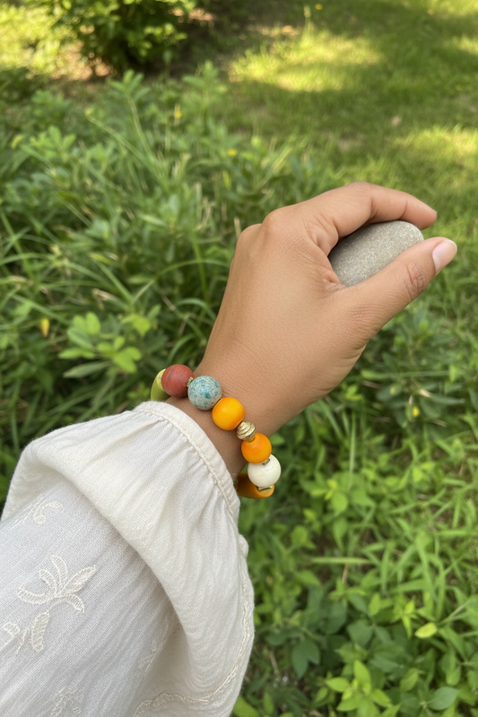 Colorful Krobo, Agate & Turquoise Jasper Bracelet • Global Boho Summer Jewelry