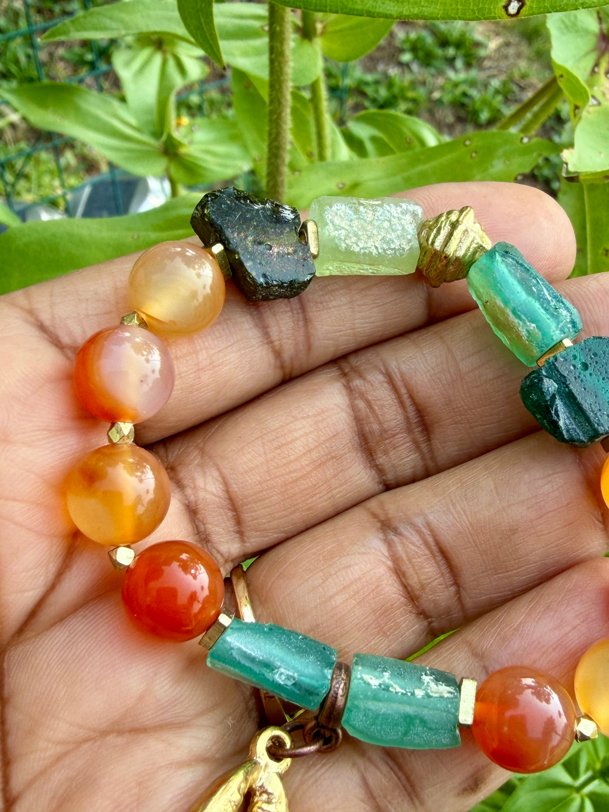 Earthy Carnelian Gemstones and Roman Glass Bracelet