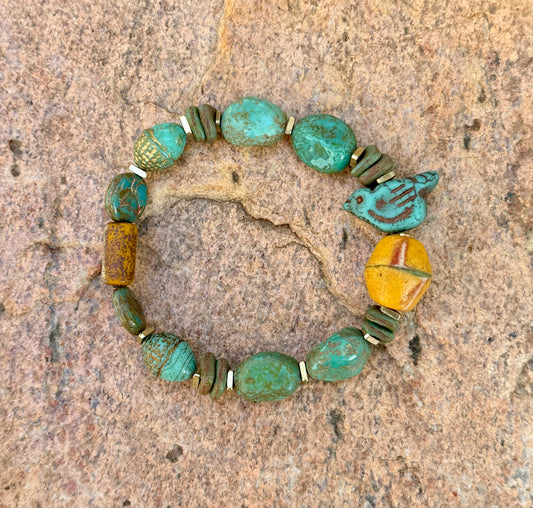 Turquoise Ancient Stone Bracelet • Mystic Chirp Focal • Nature Inspired Artisan Bracelet