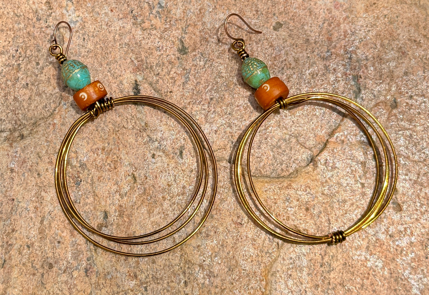 Czech Matte Acorn & Honey Brown Carved Bone Earrings • Coastal Fall Vibes