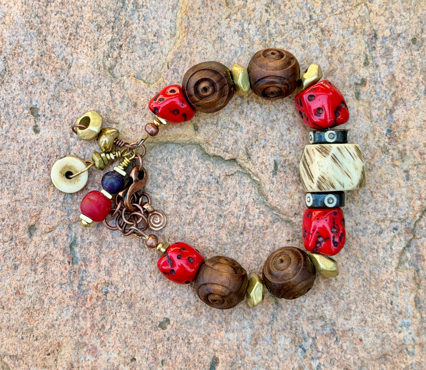 Vintage Carved Olive Wood Bracelet