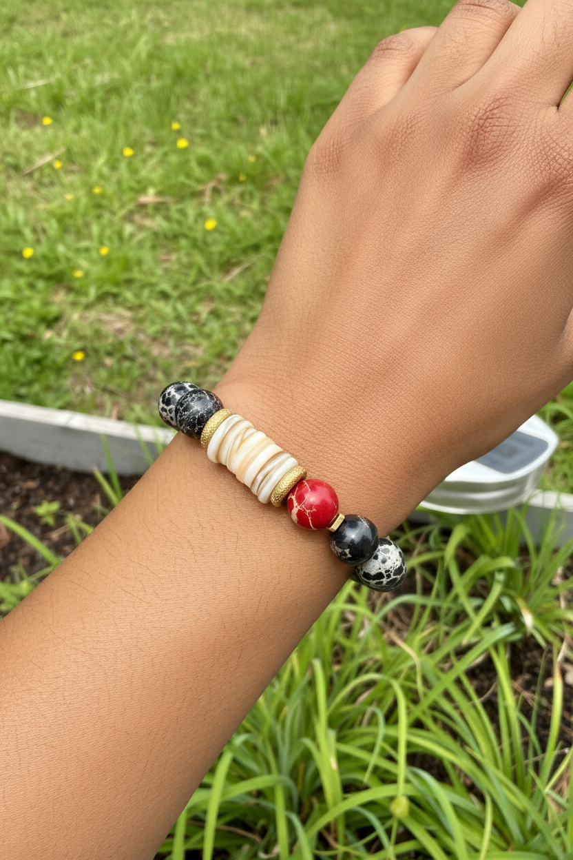 Red Sea and Black Sediment Jasper & Natural Shell Bracelet
