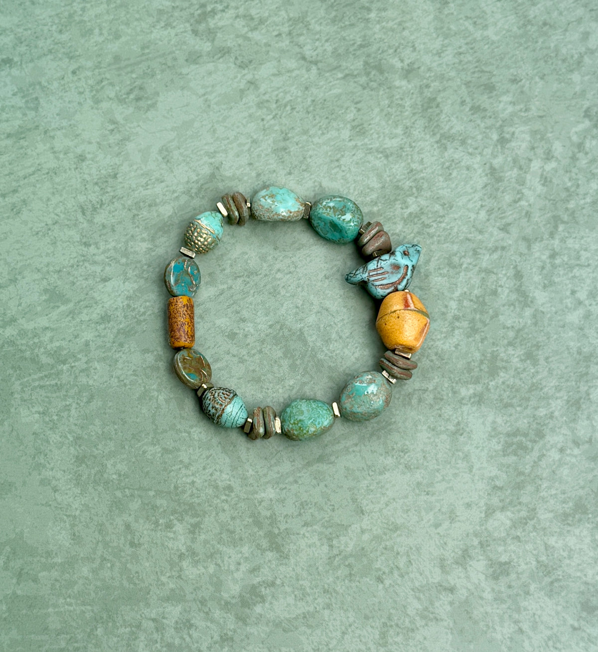 Turquoise Ancient Stone Bracelet • Mystic Chirp Focal • Nature Inspired Artisan Bracelet