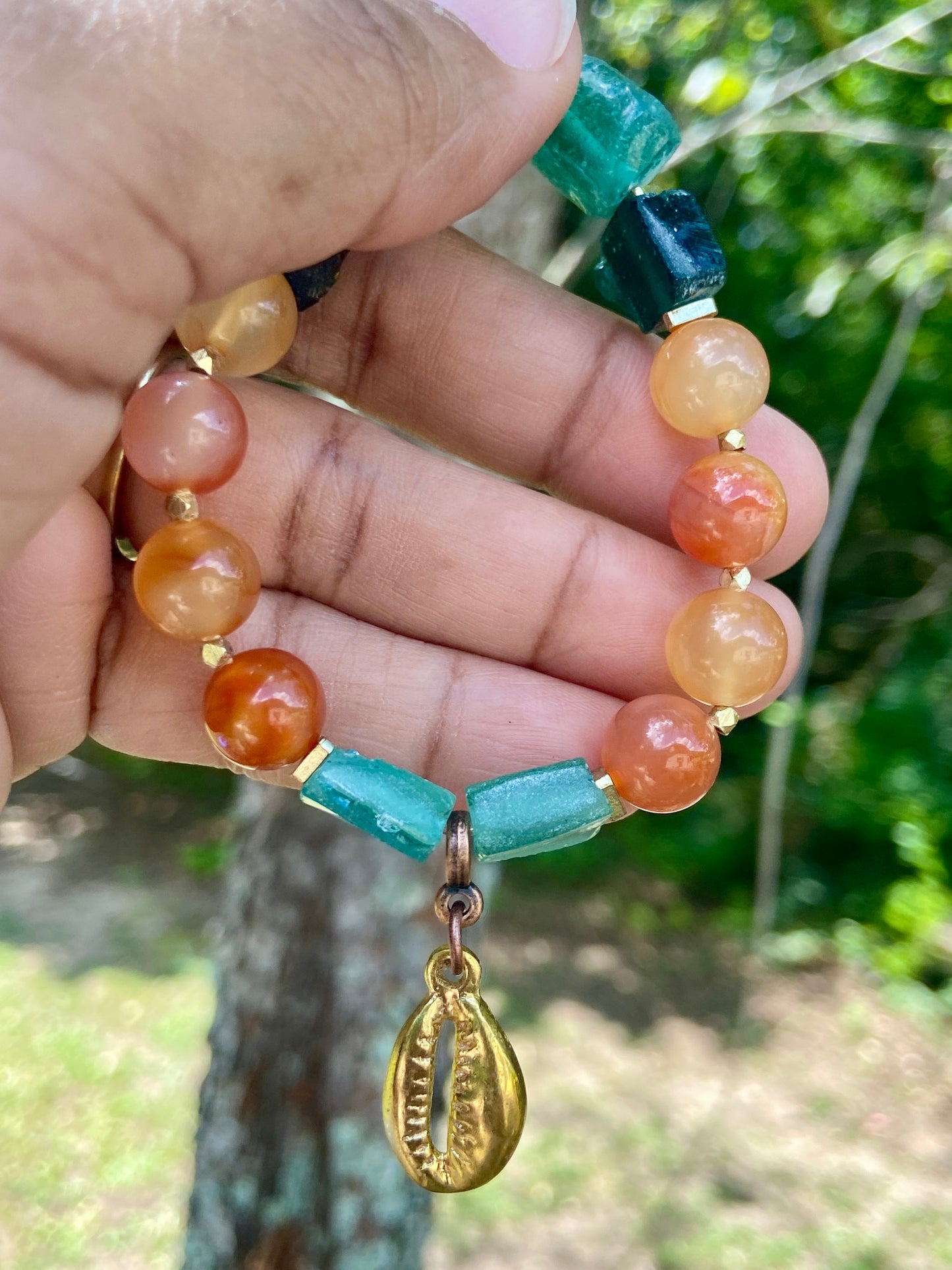 Earthy Carnelian Gemstones and Roman Glass Bracelet