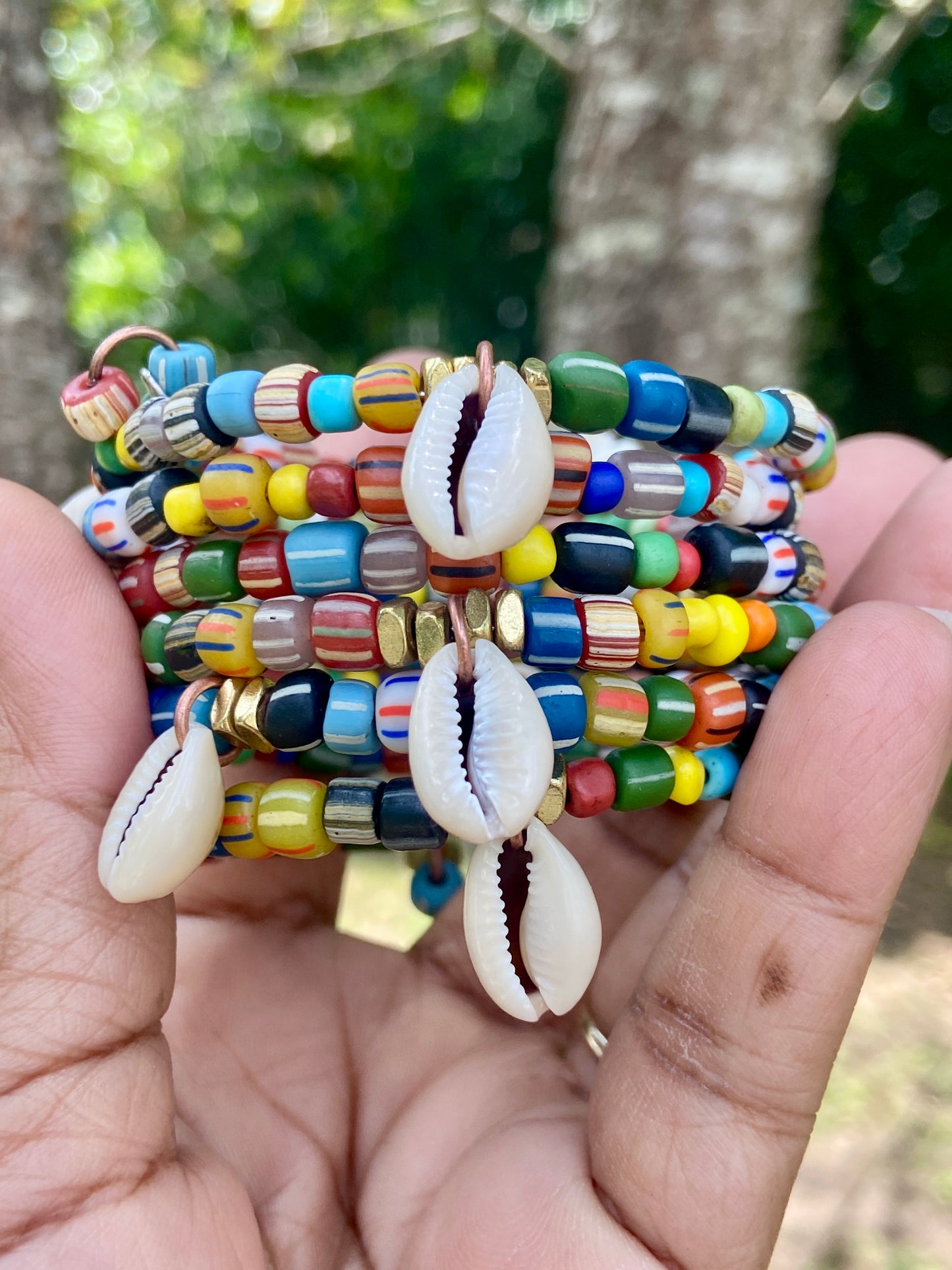 Rainbow Medley Stripe Java Gooseberry Bead Memory Wire Bangle