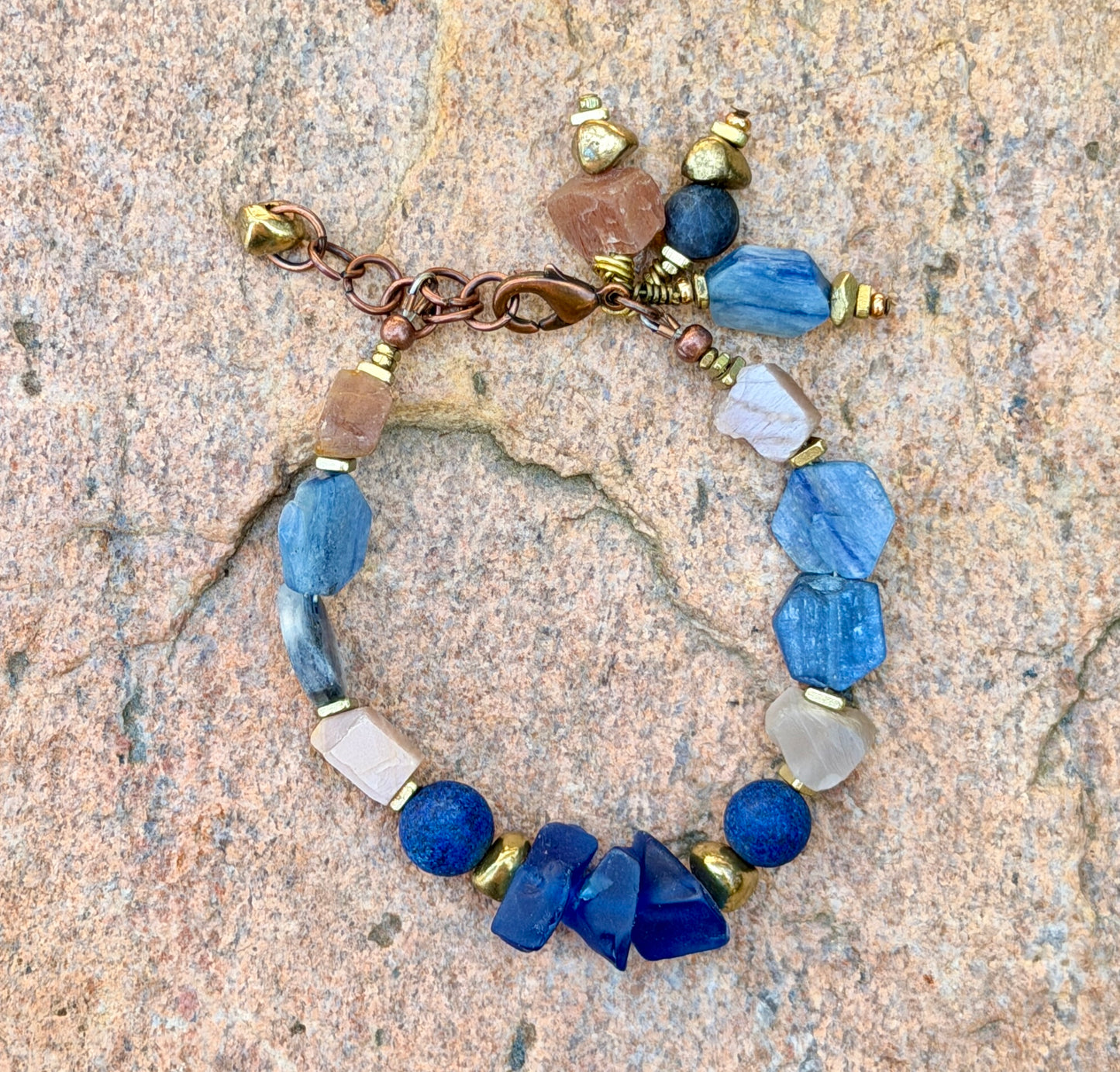 Kyanite, Lapis and Peach Moonstone Gemstone Bracelet