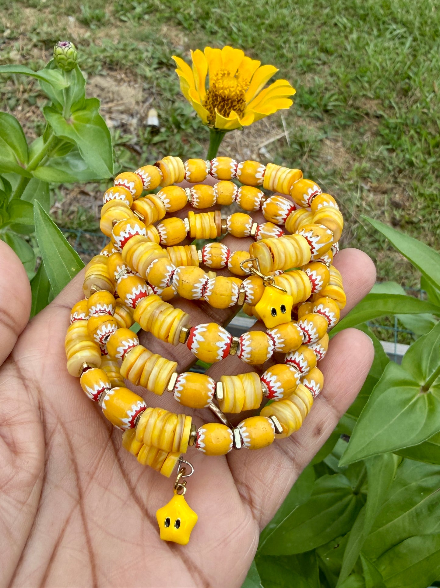 Sunshine Yellow Chevron & Shell Heishi Memory Wire Bangle – Bright, Happy, Sunflower Vibes