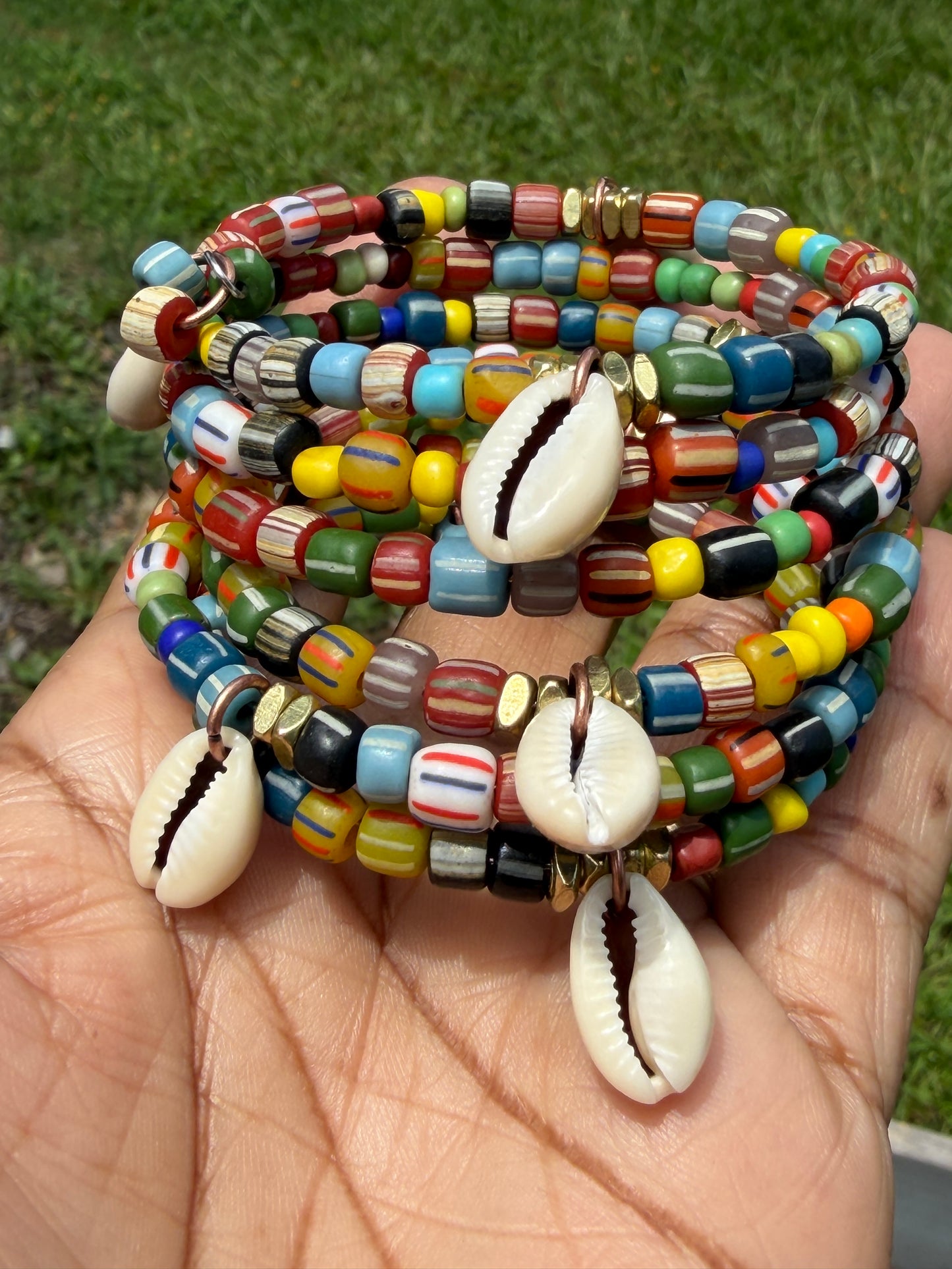 Rainbow Medley Stripe Java Gooseberry Bead Memory Wire Bangle