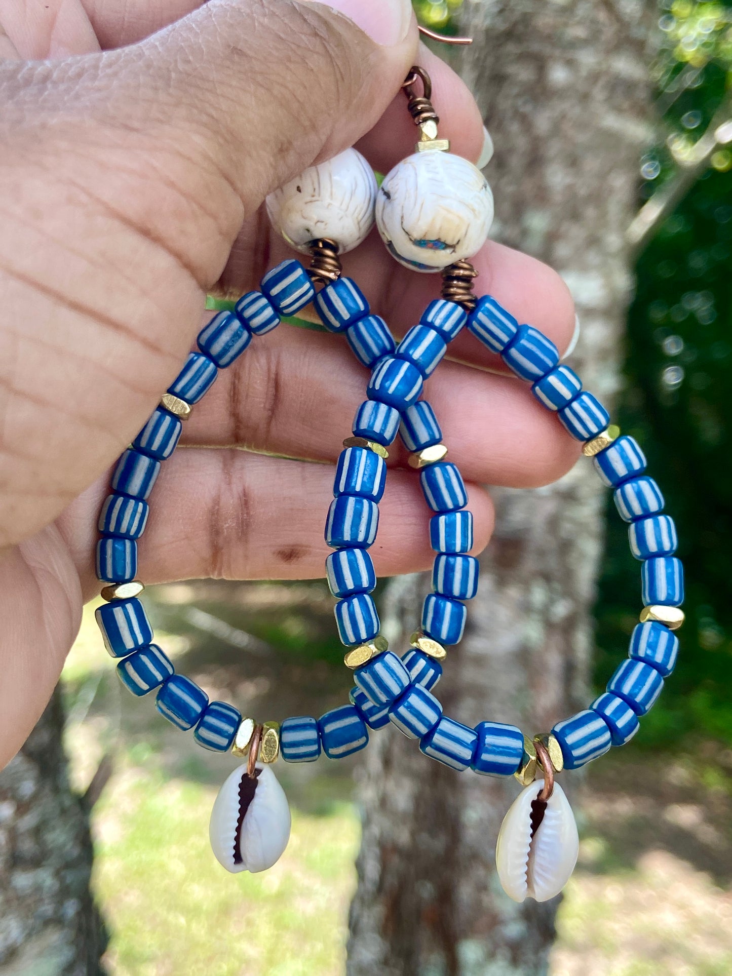 Ancient Style Cobalt Java Gooseberry  Hoop Earrings