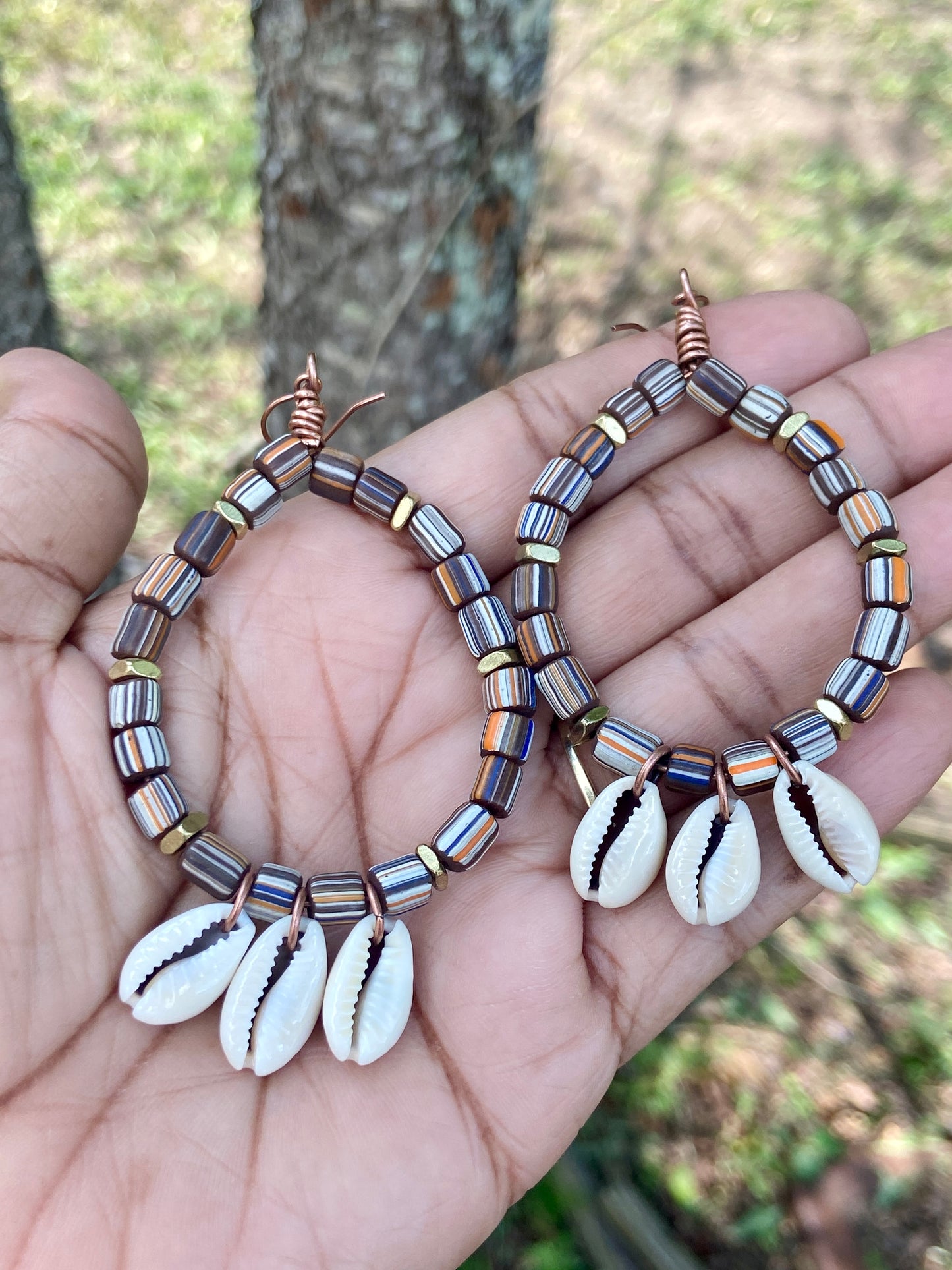 Rainbow Stripe Java Gooseberry Hoop Earrings| Dark Brown