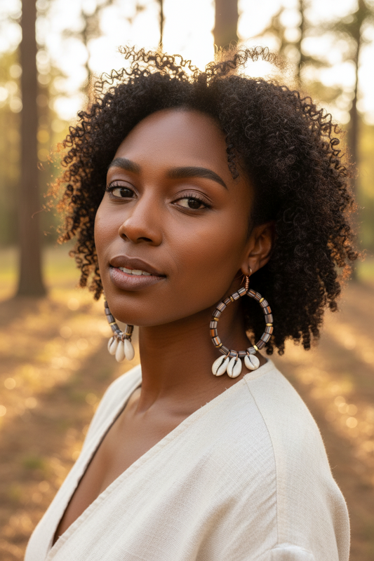 Rainbow Stripe Java Gooseberry Hoop Earrings| Dark Brown