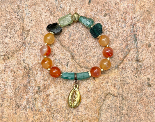 Earthy Carnelian Gemstones and Roman Glass Bracelet