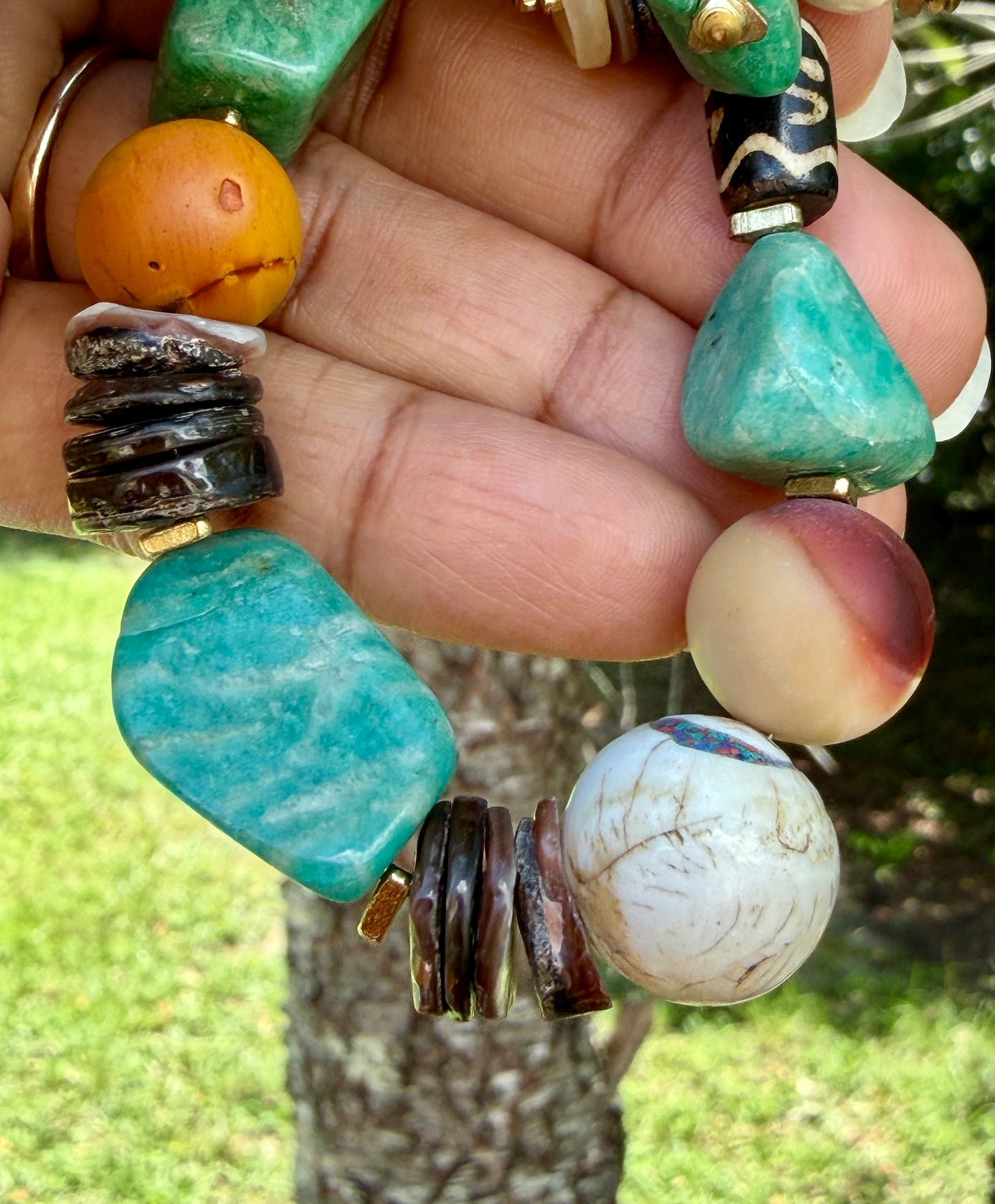 Russian Amazonite Mixed Media Bracelet