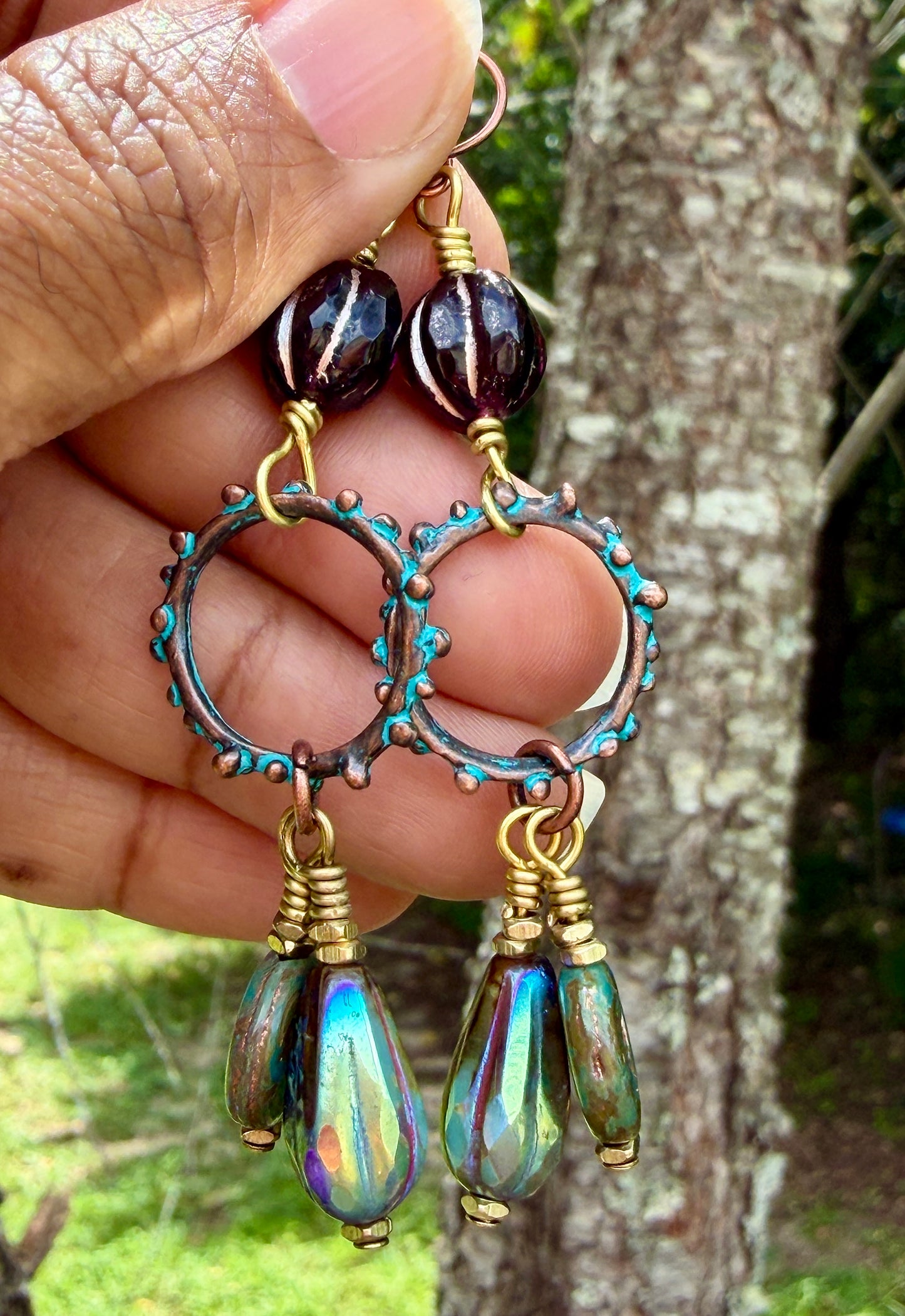 Picasso Czech Glass Faceted Melon Drop Earrings