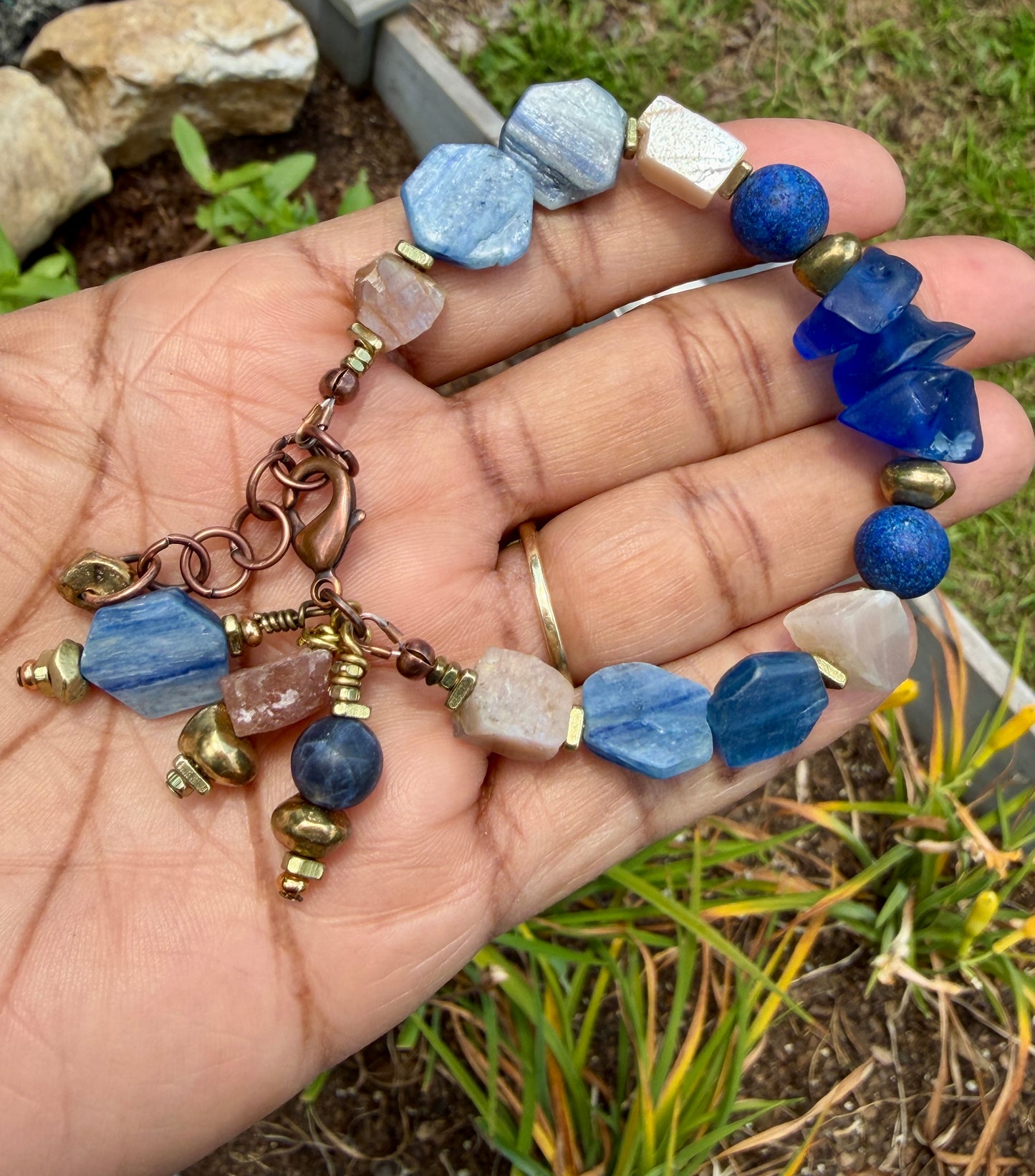 Kyanite, Lapis and Peach Moonstone Gemstone Bracelet