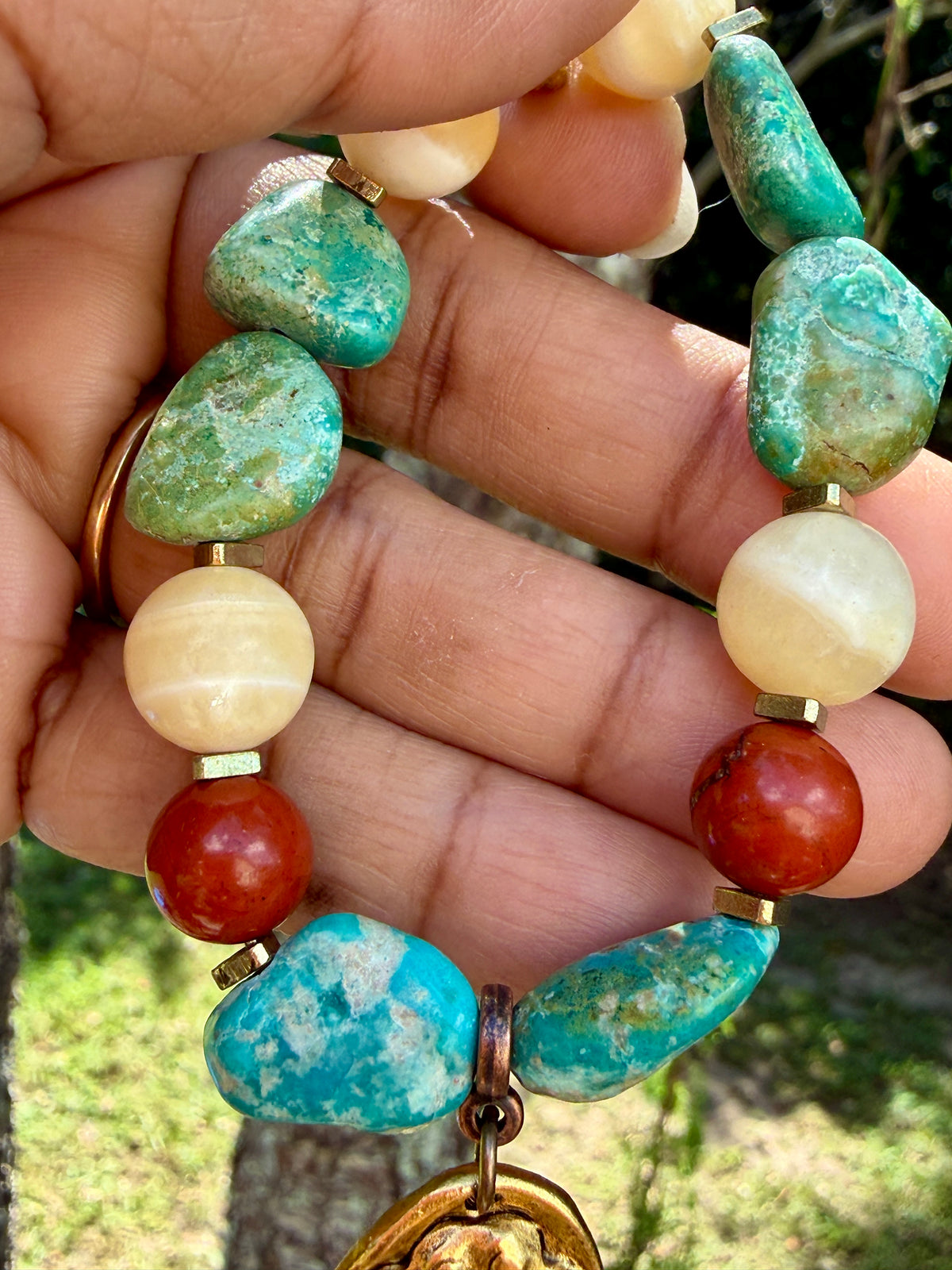 Gold Dog Paw Charm Bracelet • Turquoise Nuggets • Dog Lover Jewelry • Fur Baby Gift