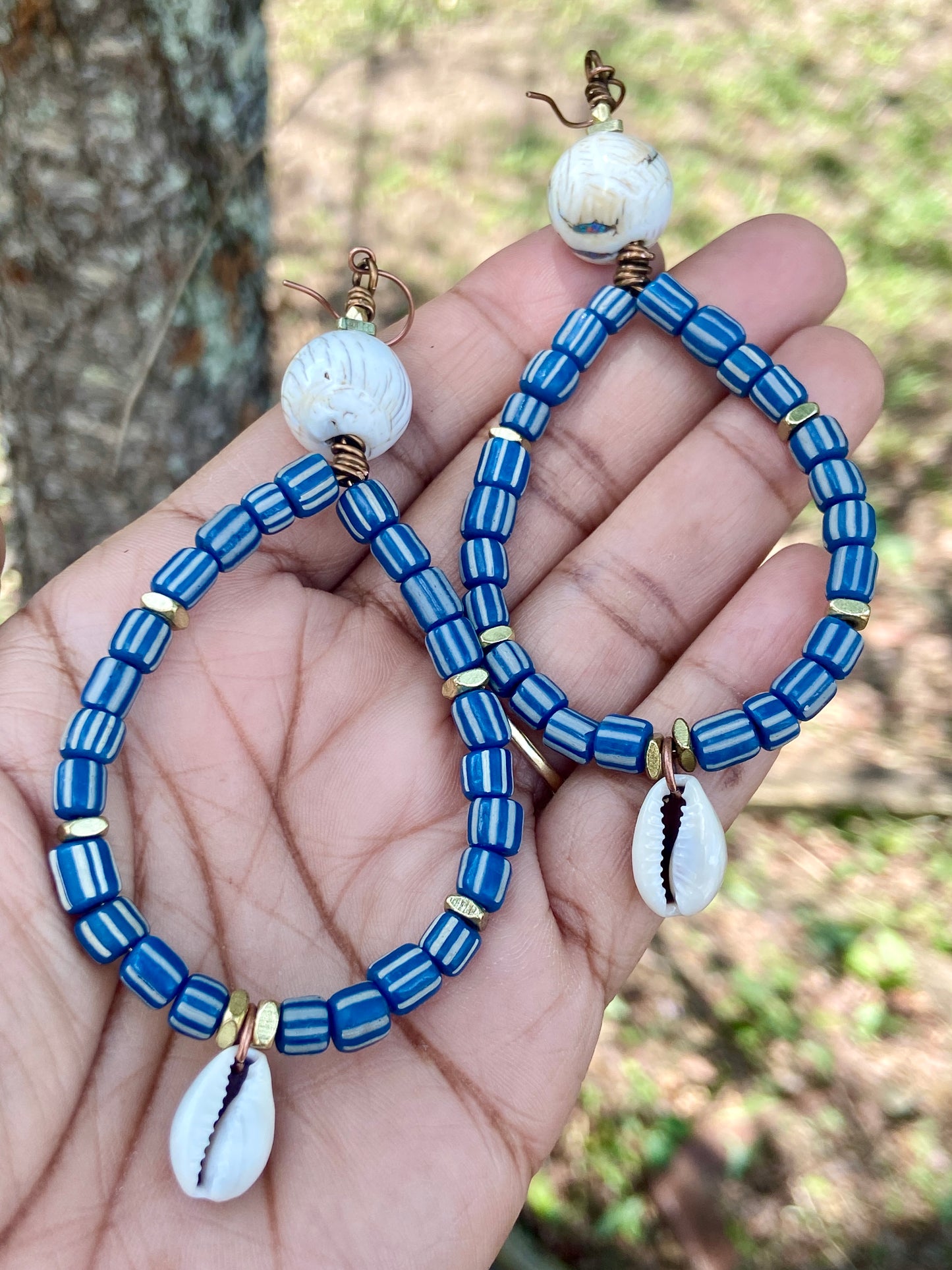 Ancient Style Cobalt Java Gooseberry  Hoop Earrings