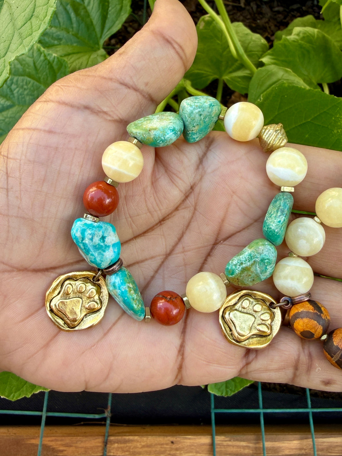 Gold Dog Paw Charm Bracelet • Turquoise Nuggets • Dog Lover Jewelry • Fur Baby Gift