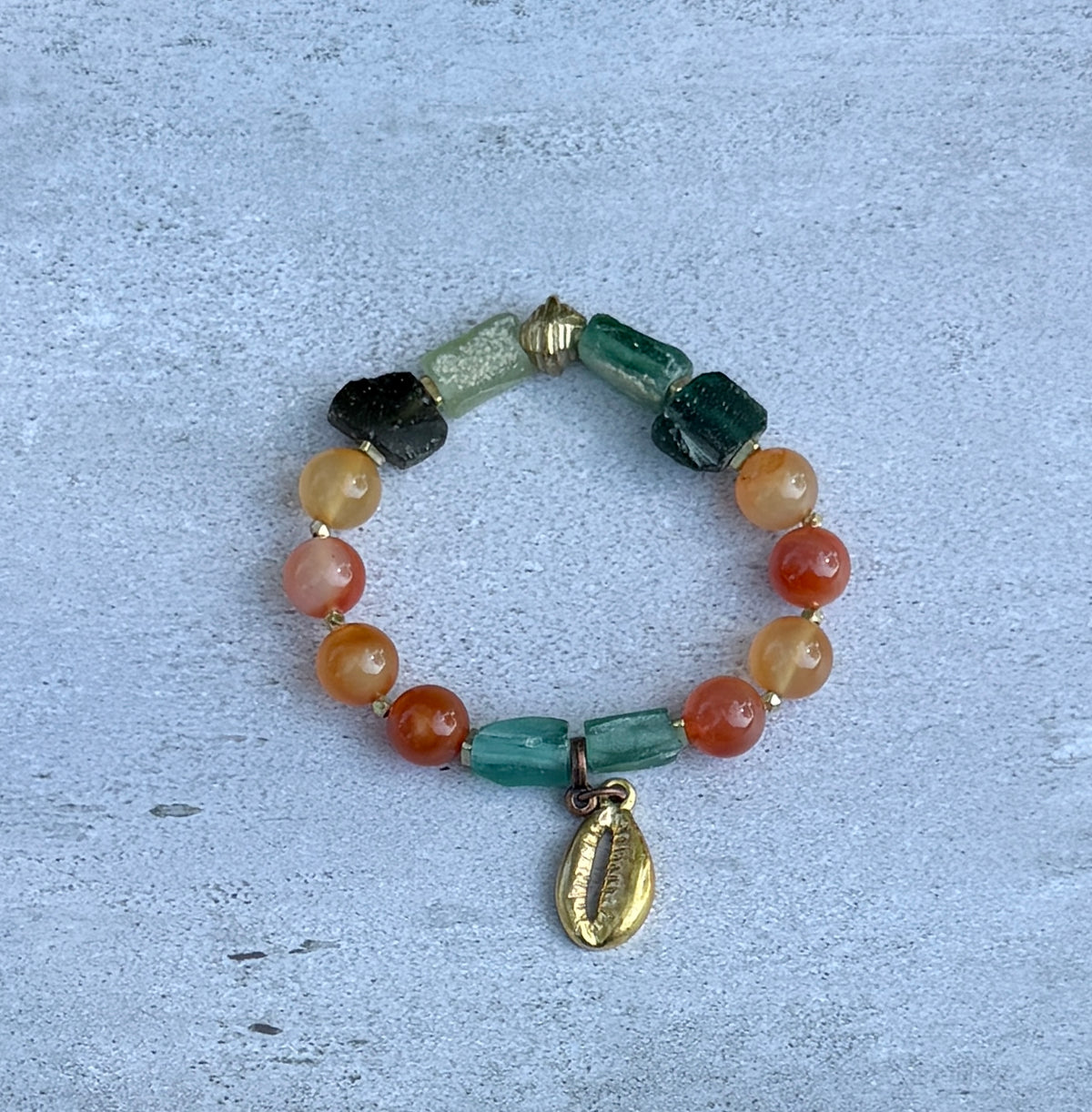 Earthy Carnelian Gemstones and Roman Glass Bracelet