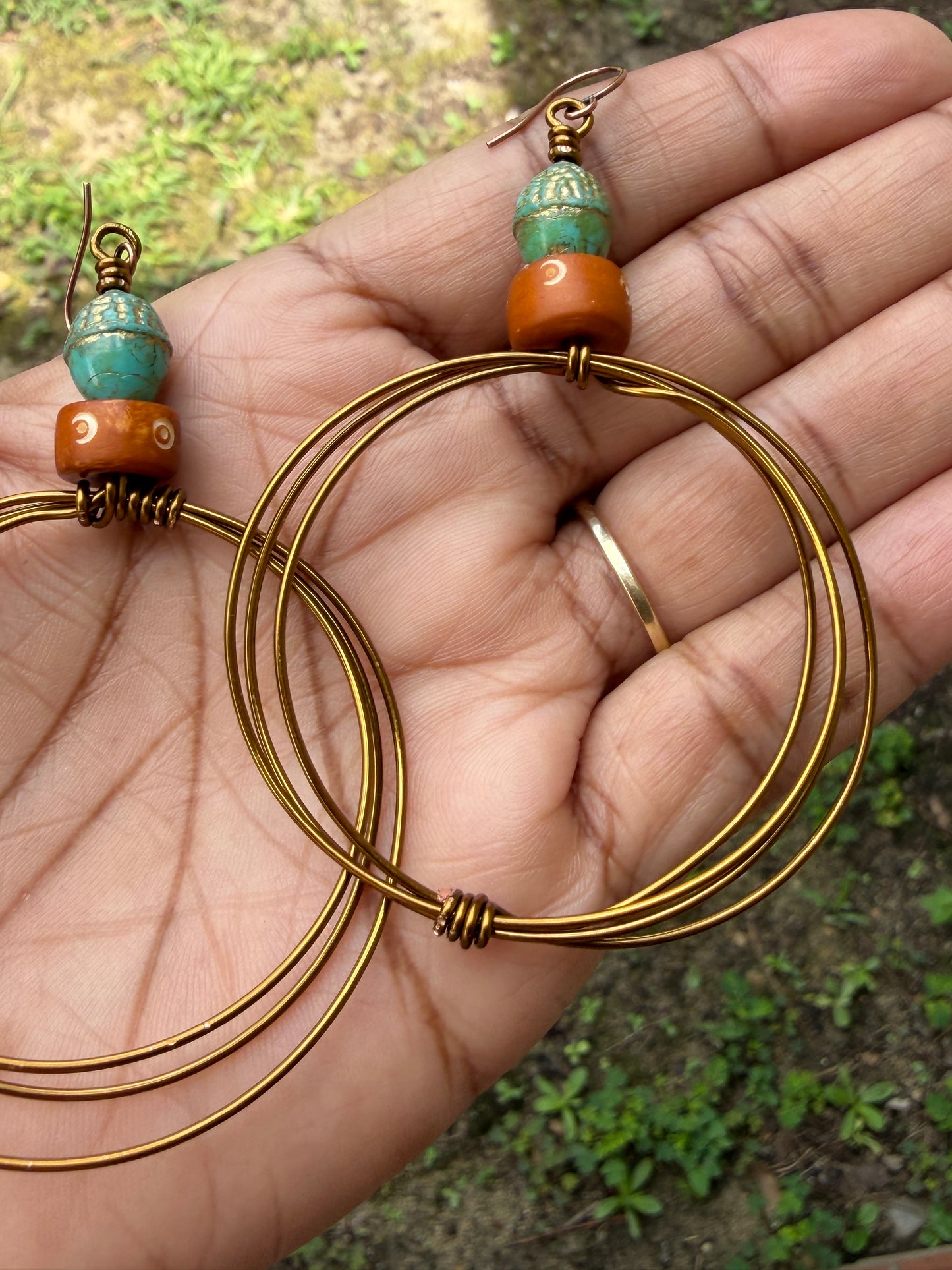 Czech Matte Acorn & Honey Brown Carved Bone Earrings • Coastal Fall Vibes