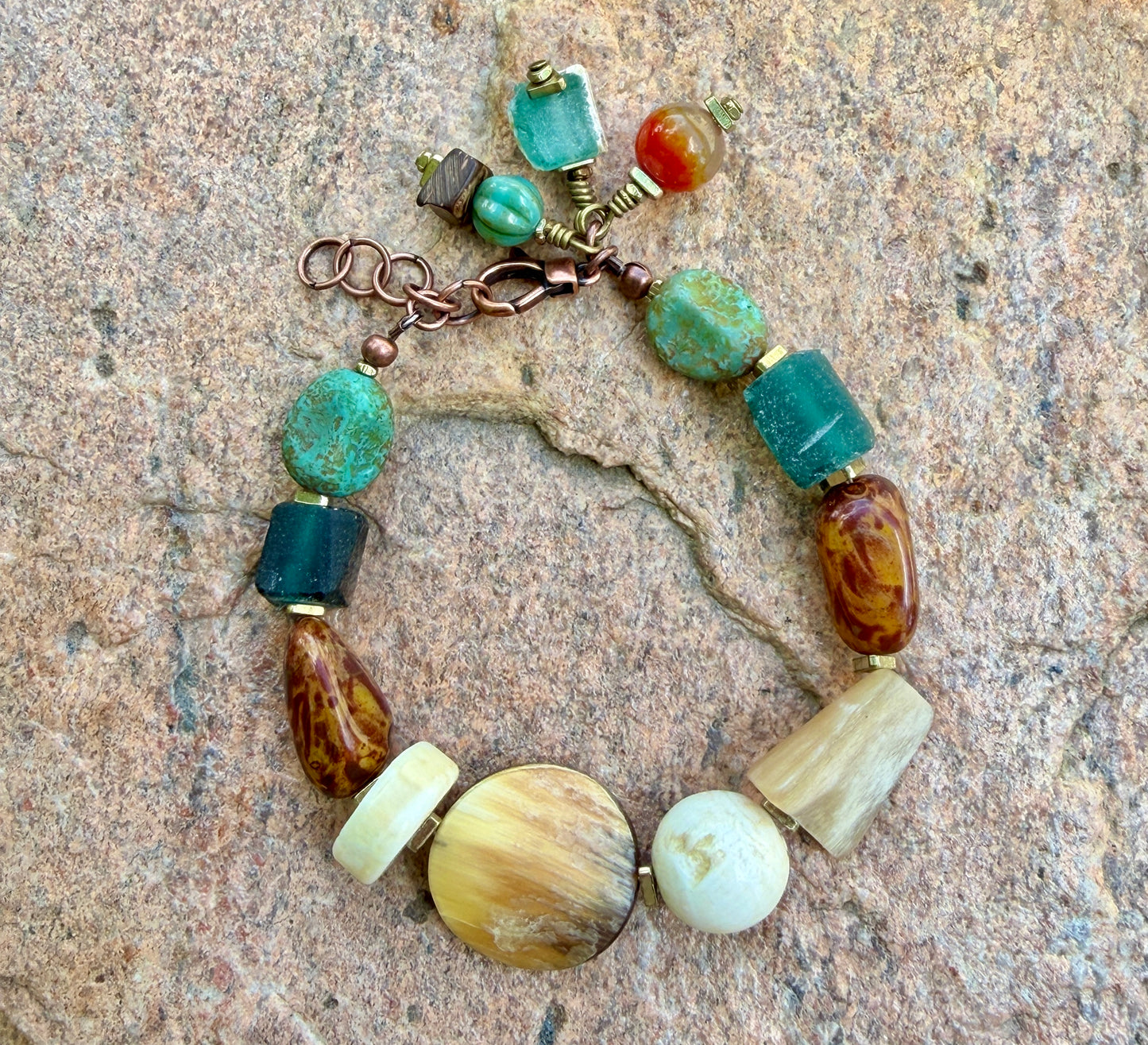 Boho Mixed Media Bracelets, Roman Glass, Lampwork Focal