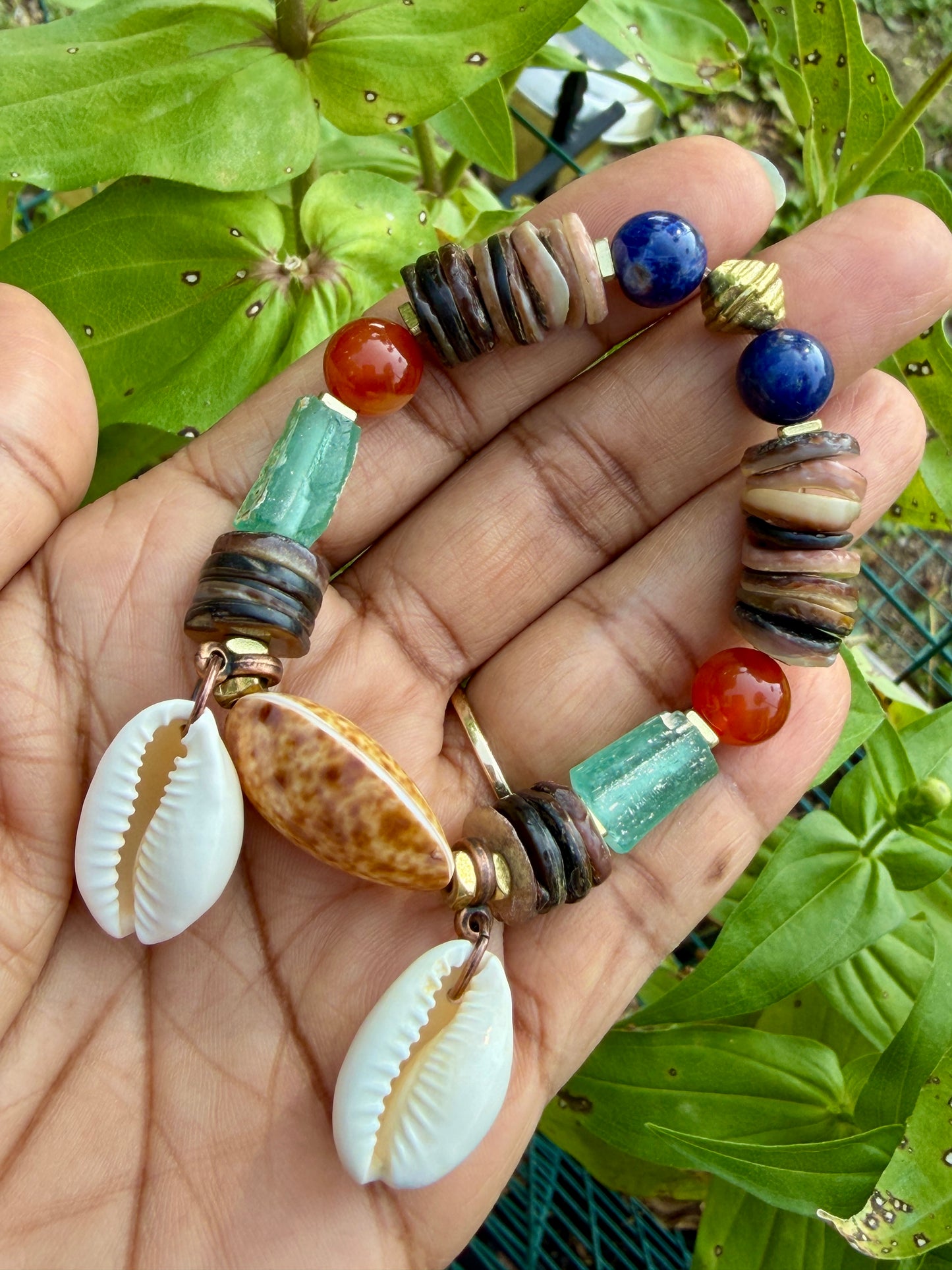 Roman Glass Bracelet • Natural Shell, Gold Triangle Accents, Coastal Jewelry (Copy)