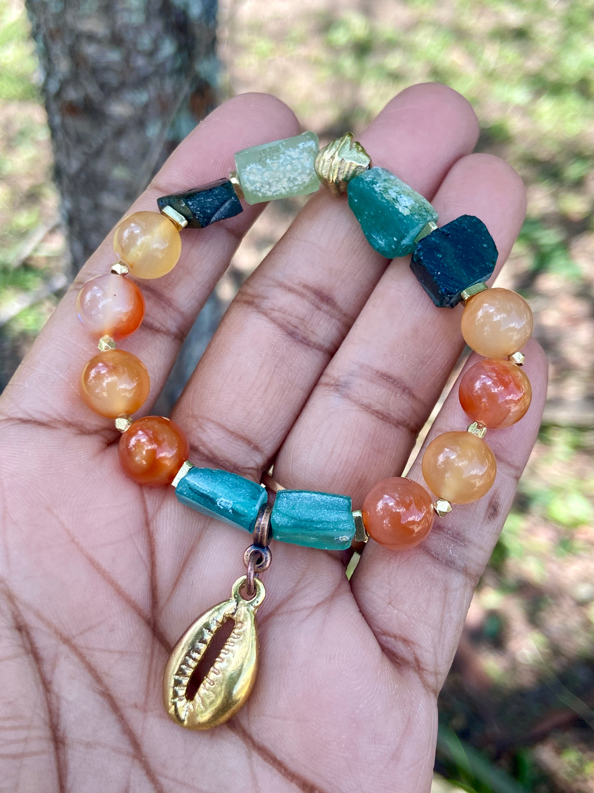 Earthy Carnelian Gemstones and Roman Glass Bracelet