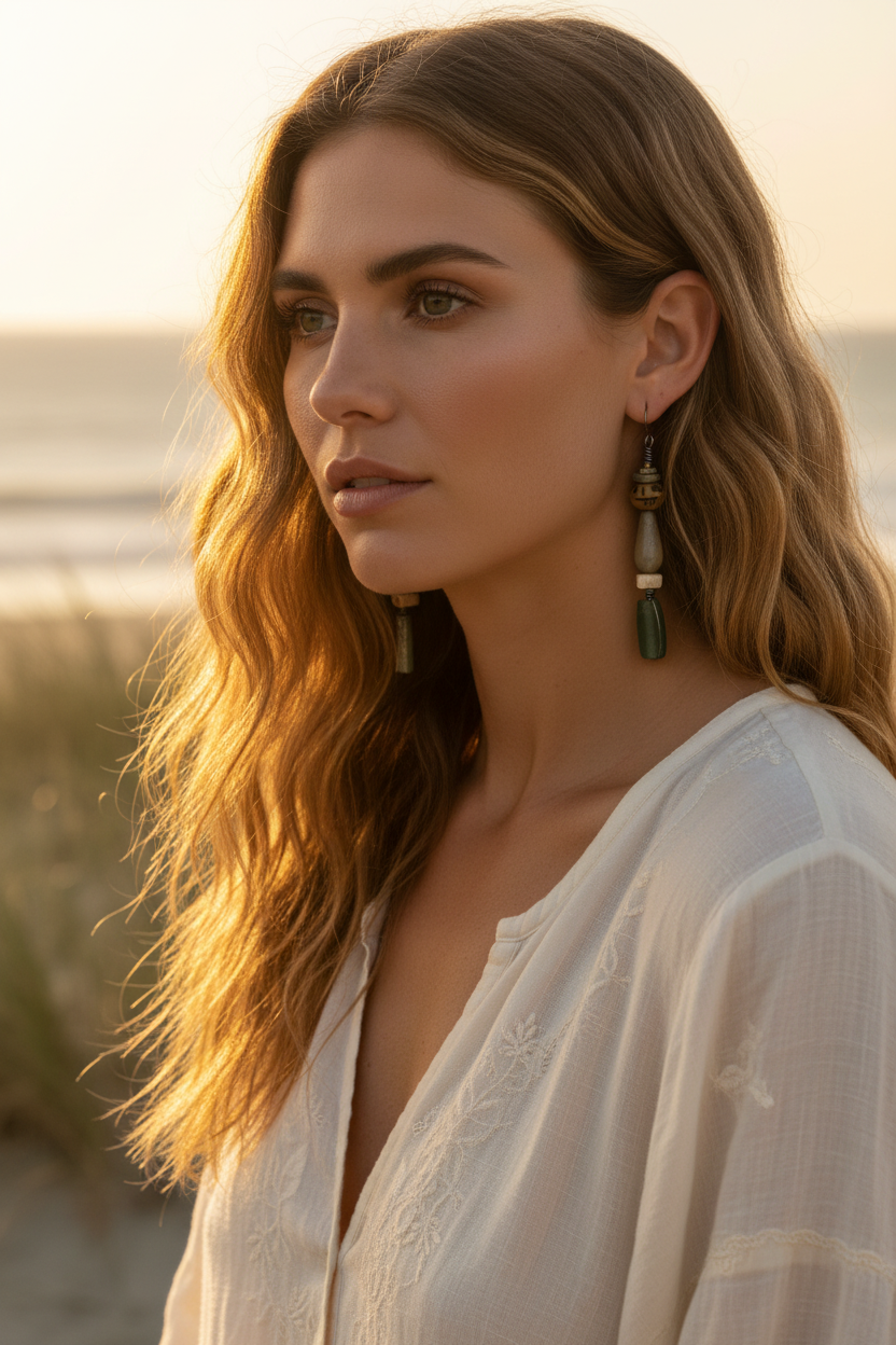 Earthy Skull Dangle Earrings • Roman Glass & Turquoise Mix • Autumn & Halloween Vibes