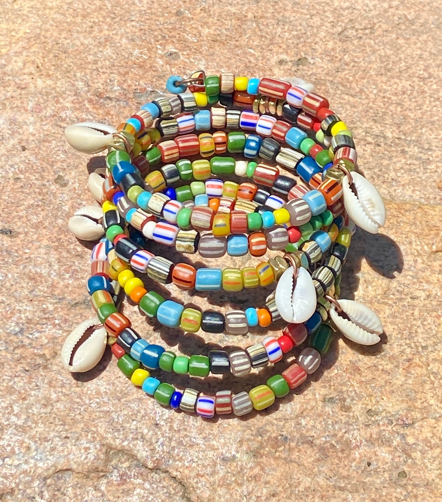 Rainbow Medley Stripe Java Gooseberry Bead Memory Wire Bangle