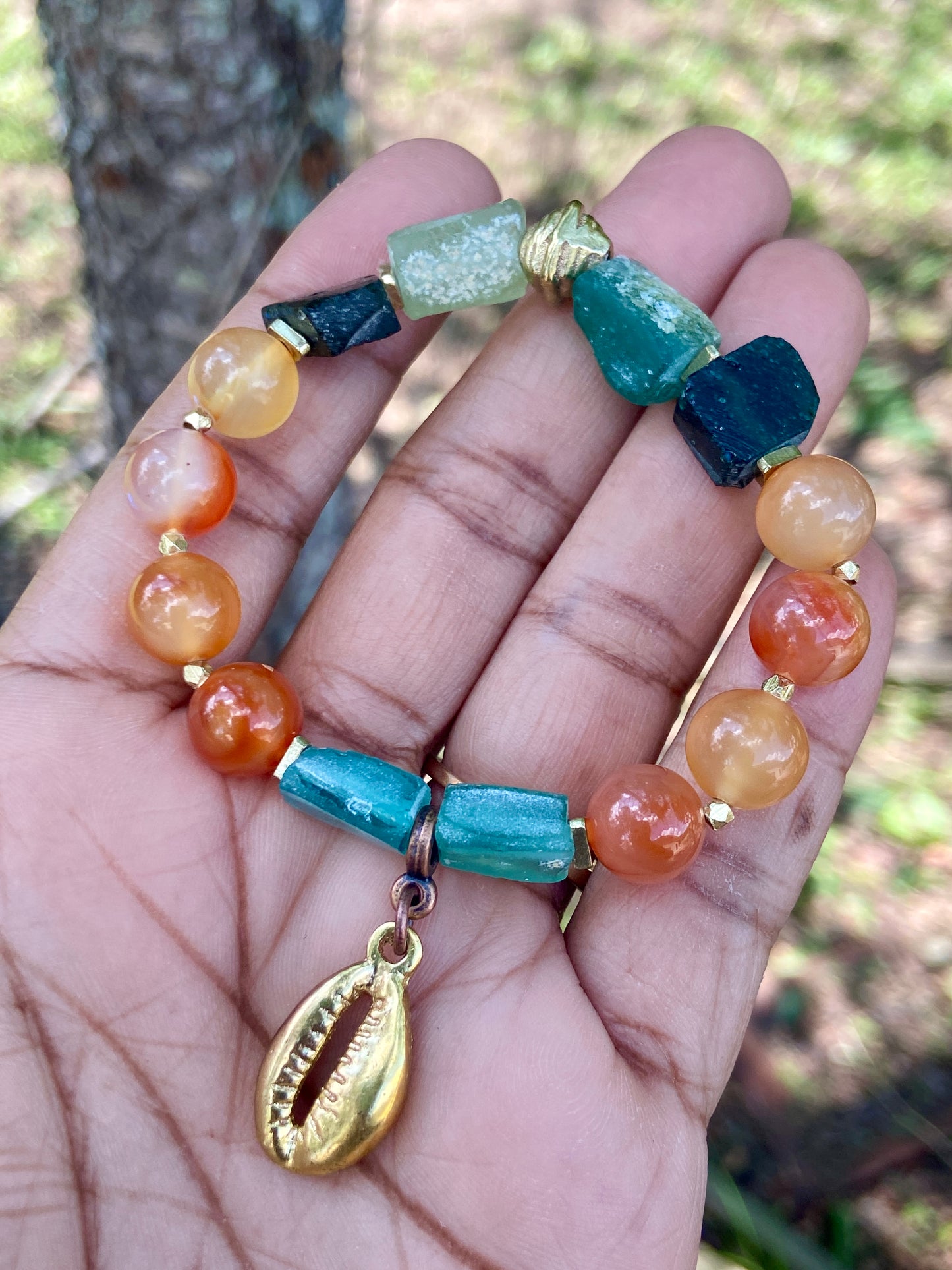 Earthy Carnelian Gemstones and Roman Glass Bracelet