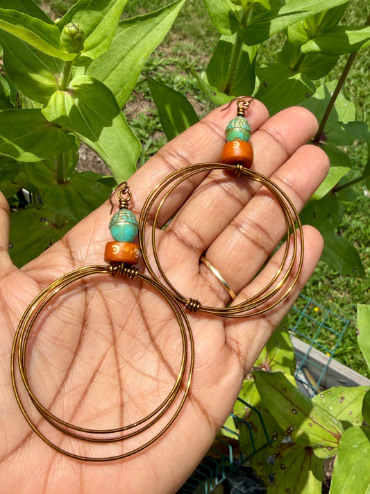 Czech Matte Acorn & Honey Brown Carved Bone Earrings • Coastal Fall Vibes