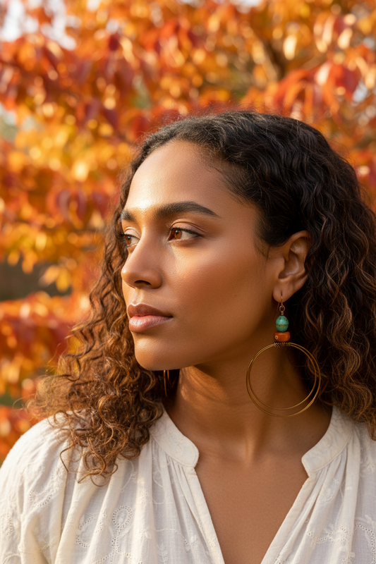 Czech Matte Acorn & Honey Brown Carved Bone Earrings • Coastal Fall Vibes