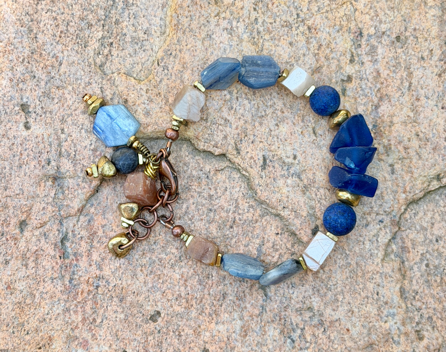 Kyanite, Lapis and Peach Moonstone Gemstone Bracelet