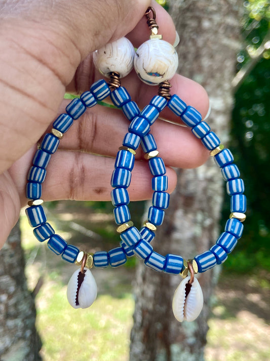Ancient Style Cobalt Java Gooseberry  Hoop Earrings