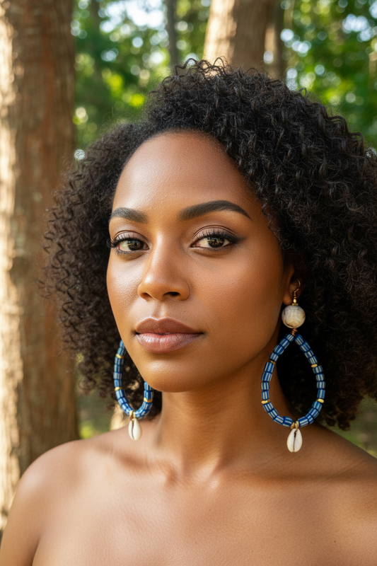 Ancient Style Cobalt Java Gooseberry  Hoop Earrings