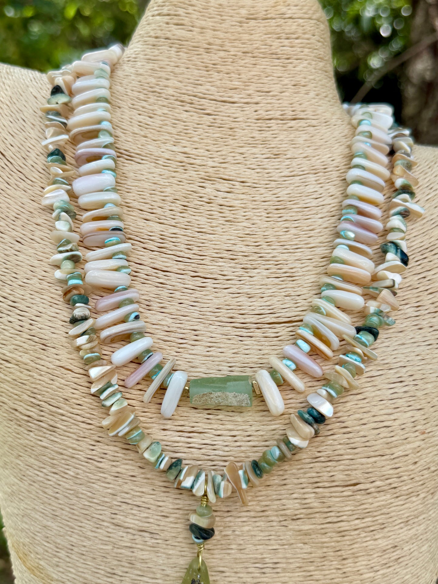 Costal Vibes: Natural Mussel Shell and Roman Glass Necklace
