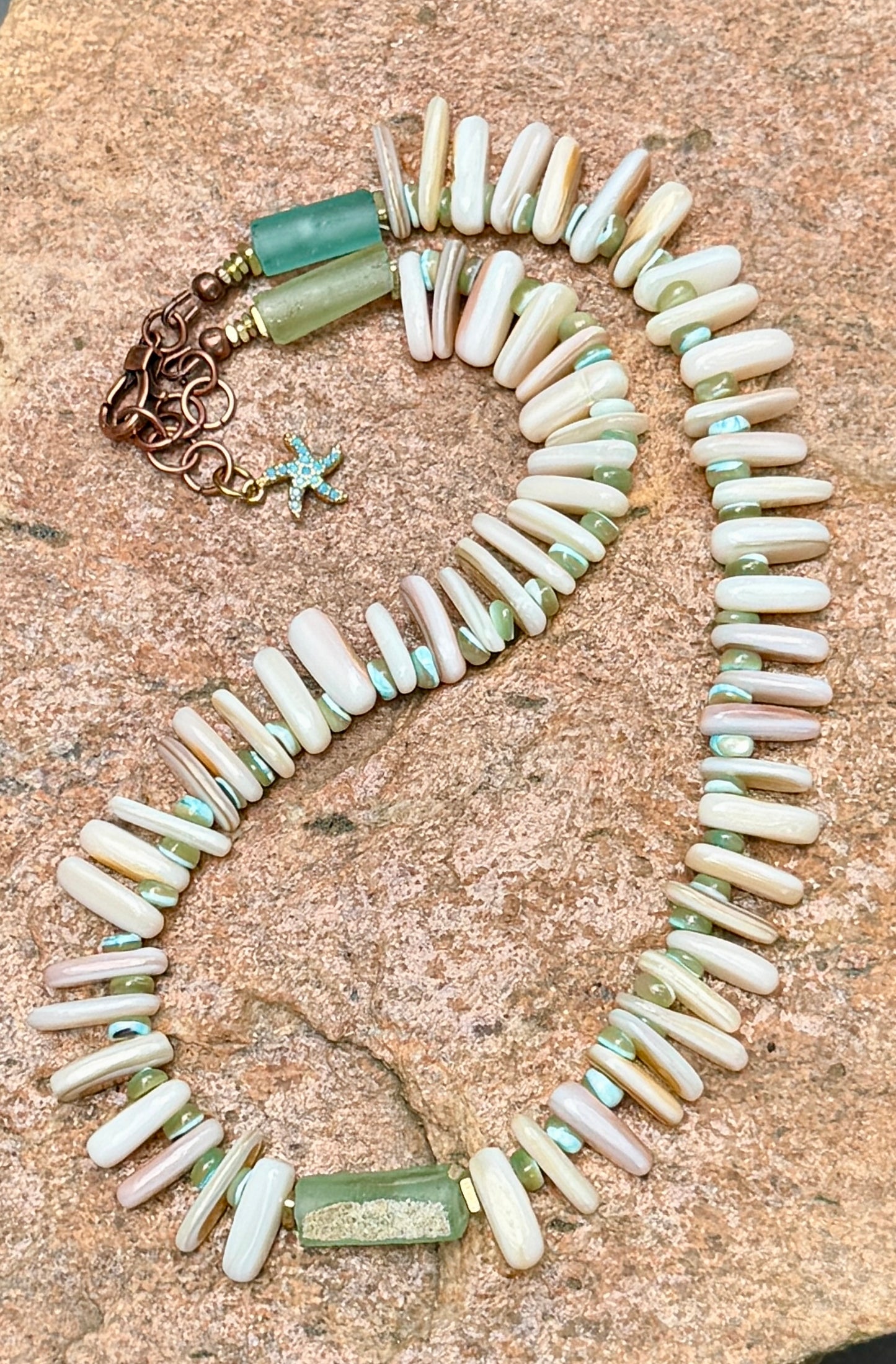 Costal Vibes: Natural Mussel Shell and Roman Glass Necklace