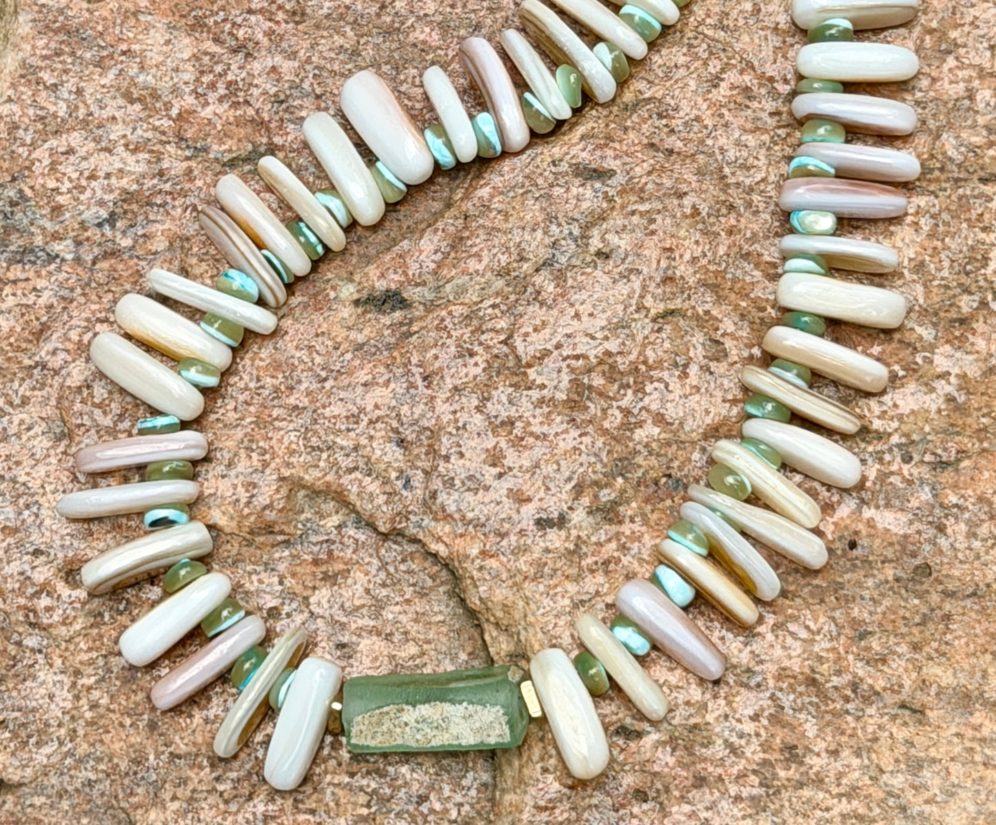 Costal Vibes: Natural Mussel Shell and Roman Glass Necklace