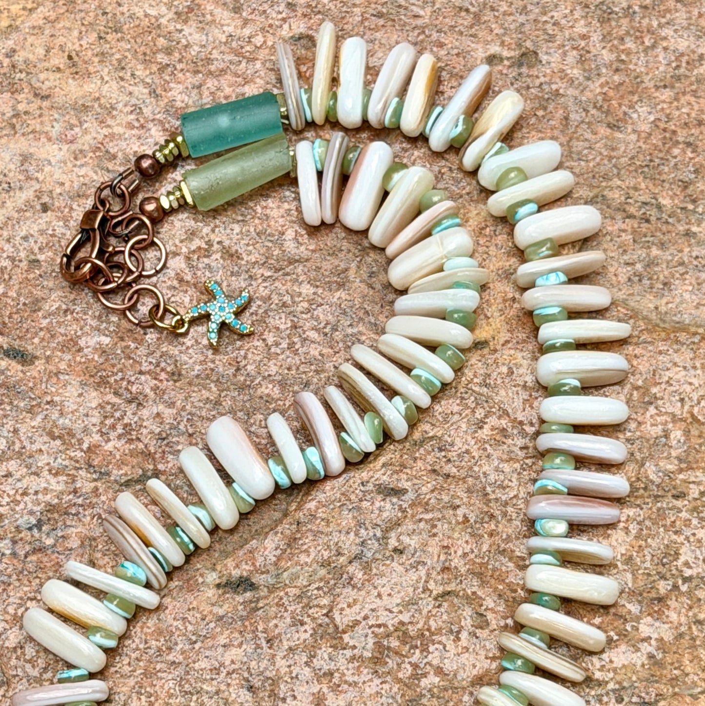 Costal Vibes: Natural Mussel Shell and Roman Glass Necklace